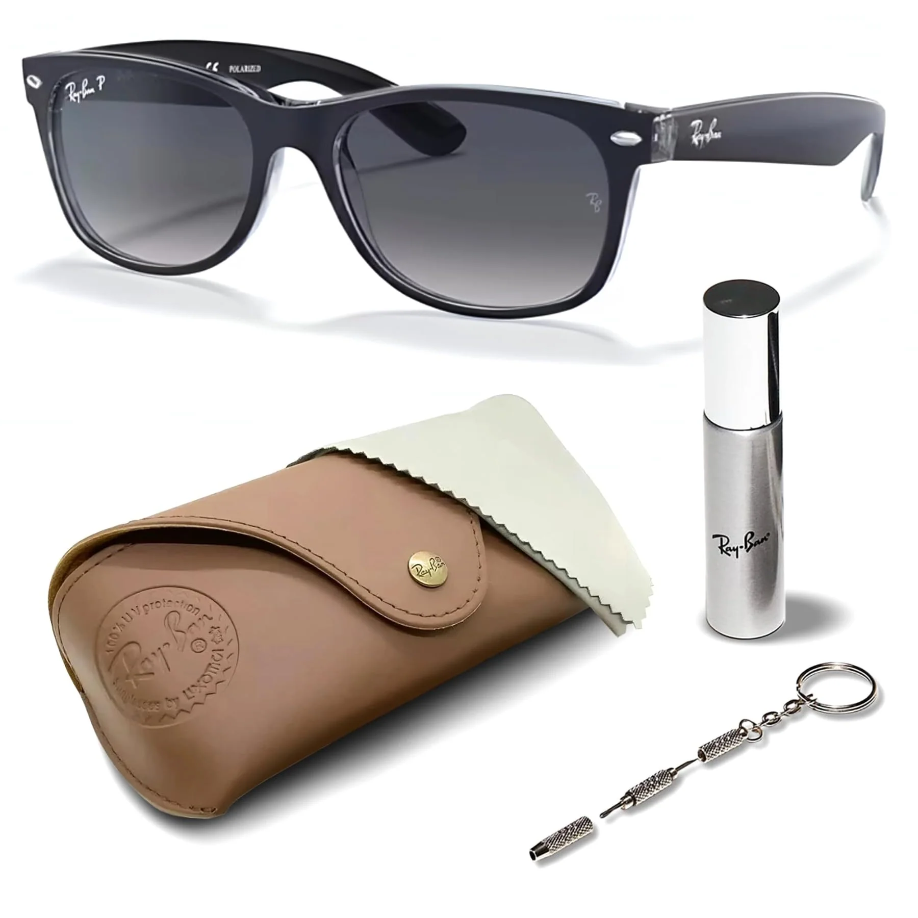 Ray-Ban RB2132 NEW WAYFARER CLASSIC POLARIZED Square Shaped Sunglasses for Men & Women – Includes Official Rayban Eyewear Kit – Ideal Formal & Casual Wear Sunglasses – Blue Gradient Lens