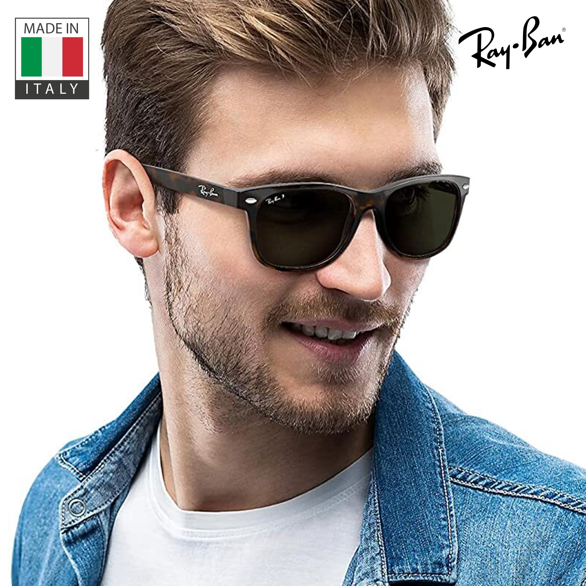 Ray-Ban RB2132 NEW WAYFARER CLASSIC POLARIZED Square Shaped Sunglasses for Men & Women – Includes Official Rayban Eyewear Kit – Ideal Formal & Casual Wear Sunglasses – Blue/Green Lens - Image 3