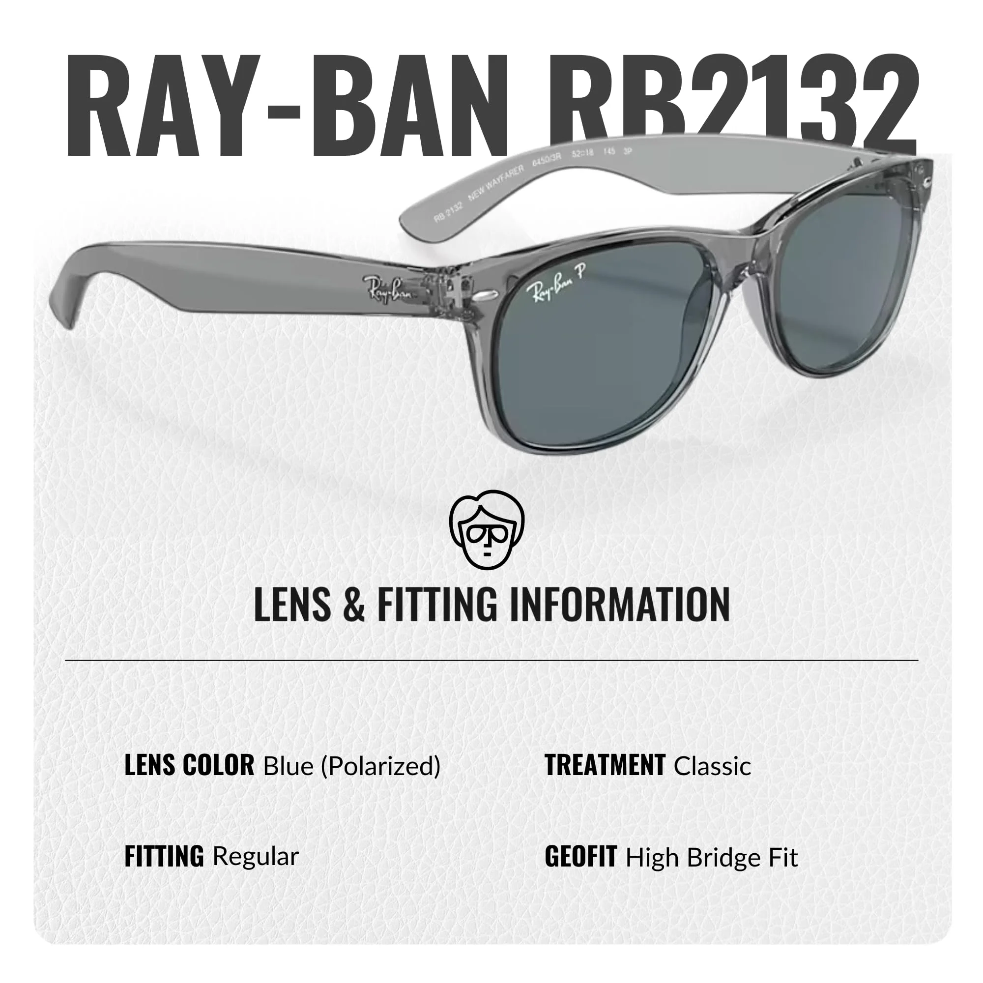 Ray-Ban RB2132 NEW WAYFARER CLASSIC POLARIZED Square Shaped Sunglasses for Men & Women – Includes Official Rayban Eyewear Kit – Ideal Formal & Casual Wear Sunglasses – Dark Blue Lens - Image 4