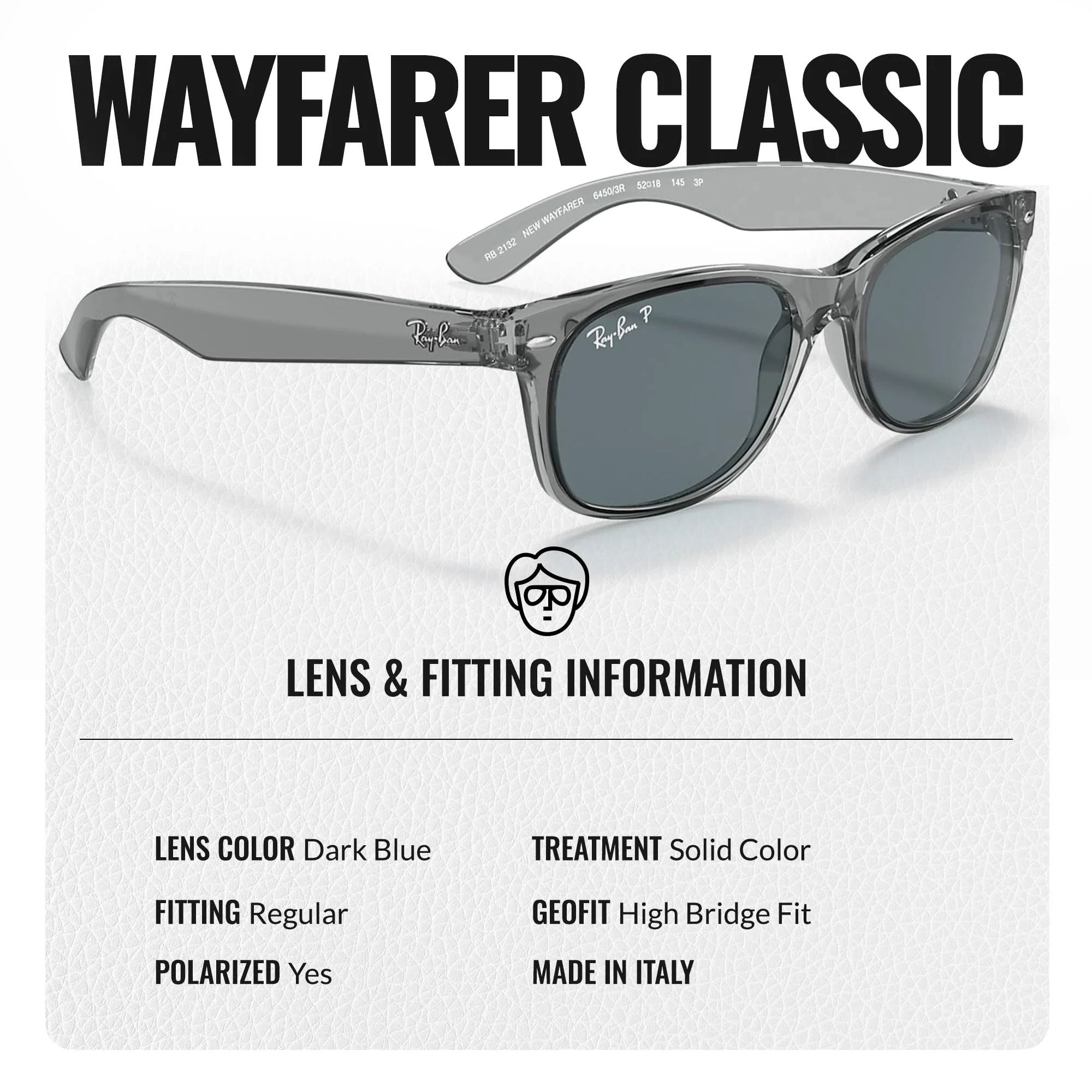 Ray-Ban RB2132 NEW WAYFARER CLASSIC POLARIZED Square Shaped Sunglasses for Men & Women – Includes Official Rayban Eyewear Kit – Ideal Formal & Casual Wear Sunglasses – Dark Blue Lens - Image 5