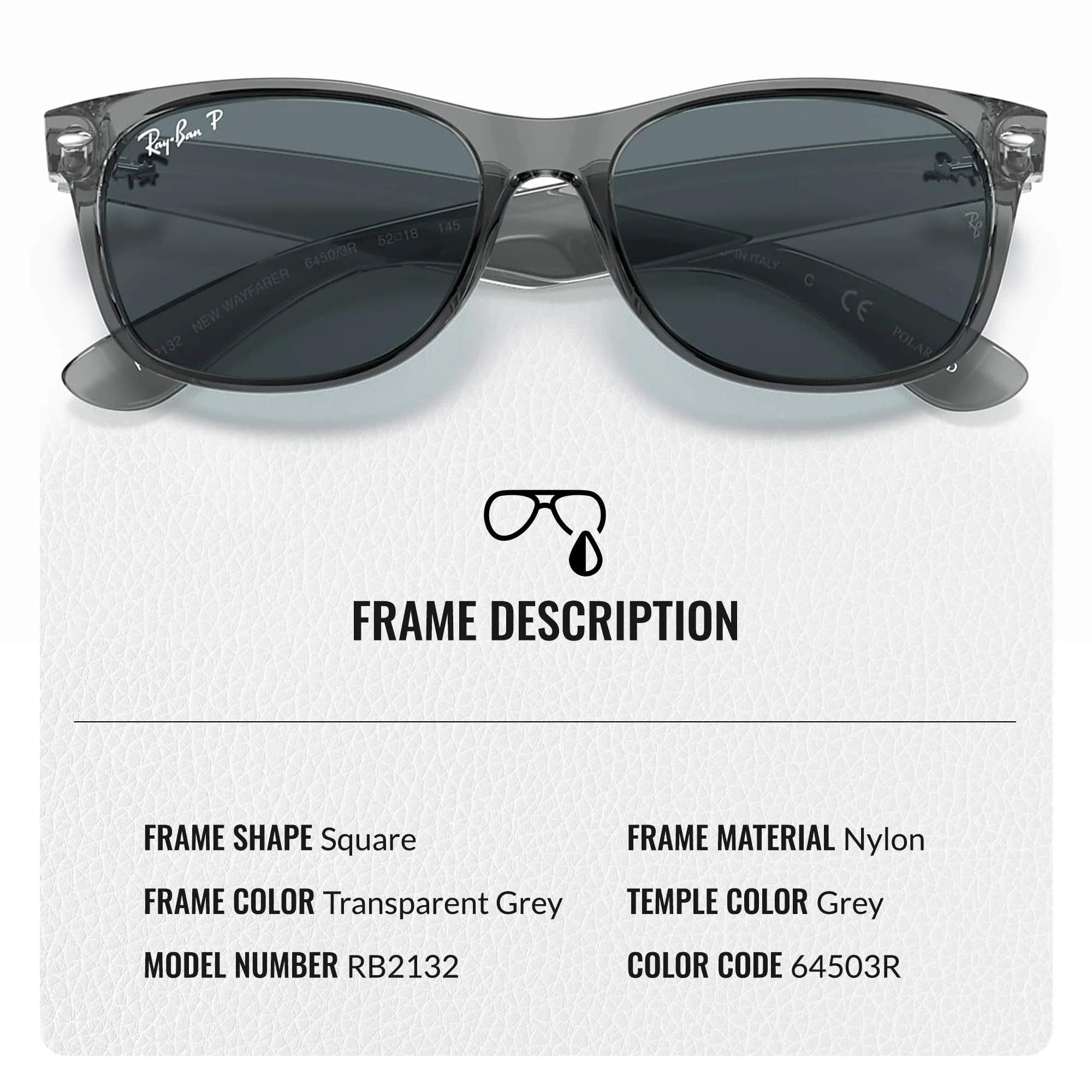 Ray-Ban RB2132 NEW WAYFARER CLASSIC POLARIZED Square Shaped Sunglasses for Men & Women – Includes Official Rayban Eyewear Kit – Ideal Formal & Casual Wear Sunglasses – Dark Blue Lens - Image 6