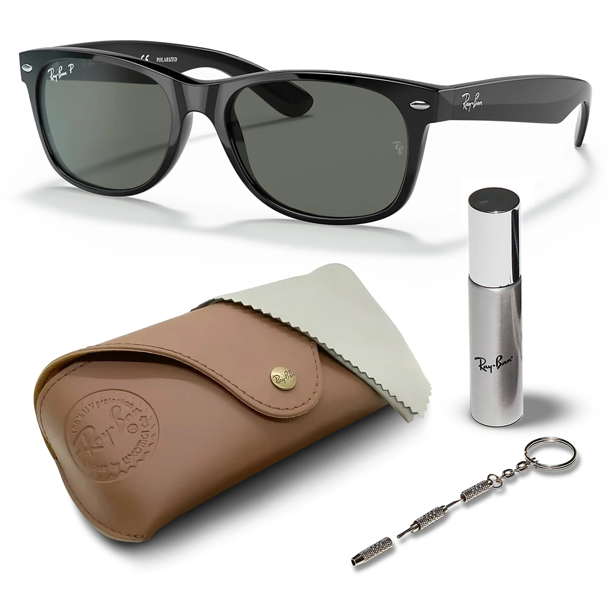 Ray-Ban RB2132 NEW WAYFARER CLASSIC POLARIZED Square Shaped Sunglasses for Men & Women – Includes Official Rayban Eyewear Kit – Ideal Formal & Casual Wear Sunglasses – Green Lens
