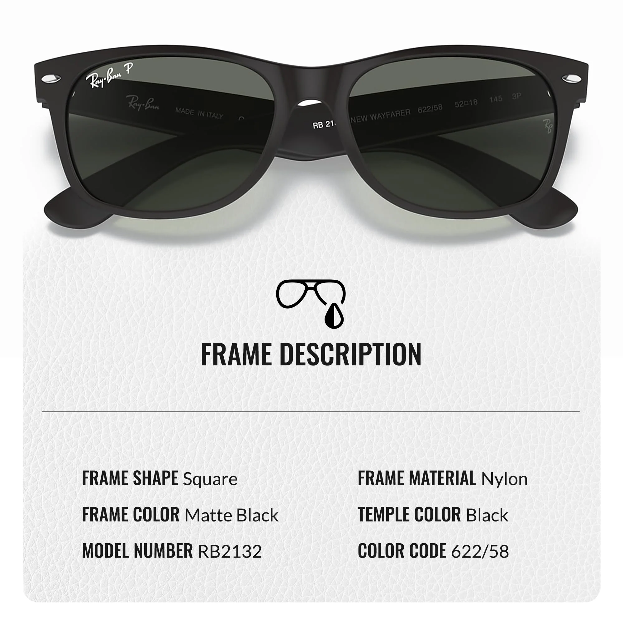 Ray-Ban RB2132 NEW WAYFARER CLASSIC POLARIZED Square Shaped Sunglasses for Men & Women – Includes Official Rayban Eyewear Kit – Ideal Formal & Casual Wear Sunglasses – Green Lens - Image 7