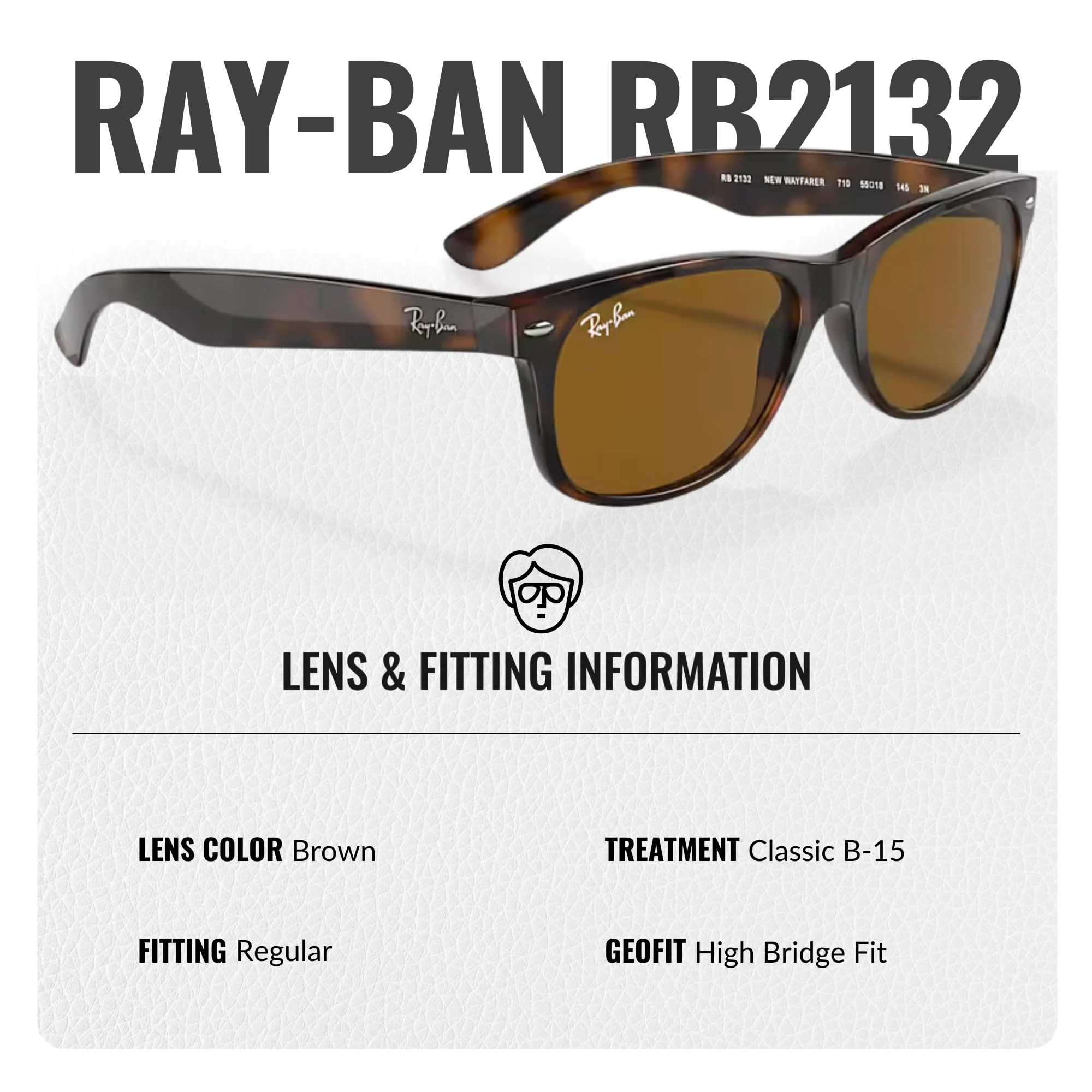 Ray-Ban RB2132 NEW WAYFARER CLASSIC Square Shaped Non-Polarized Sunglasses for Men & Women – Includes Official RAYBAN Eyewear Kit – Ideal Formal & Casual Wear Sunglasses – B-15 Brown Lens - Image 4