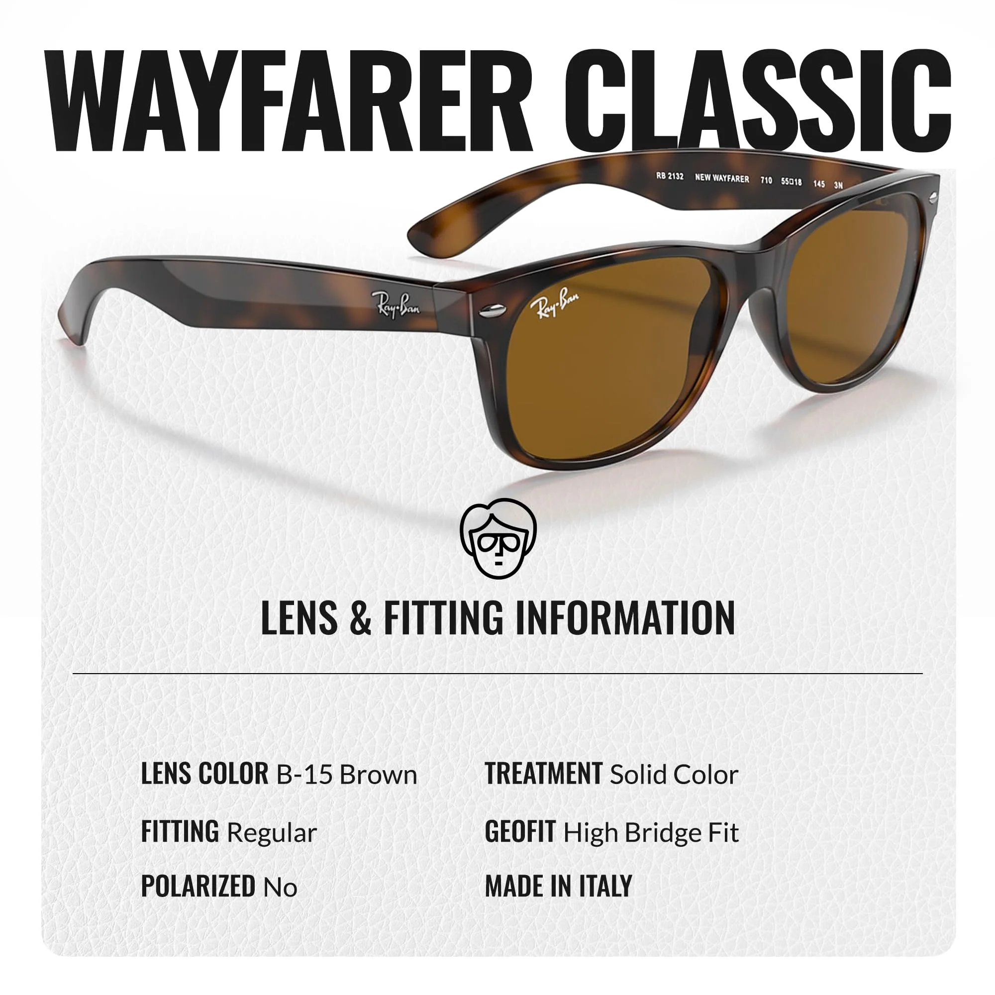 Ray-Ban RB2132 NEW WAYFARER CLASSIC Square Shaped Non-Polarized Sunglasses for Men & Women – Includes Official RAYBAN Eyewear Kit – Ideal Formal & Casual Wear Sunglasses – B-15 Brown Lens - Image 5