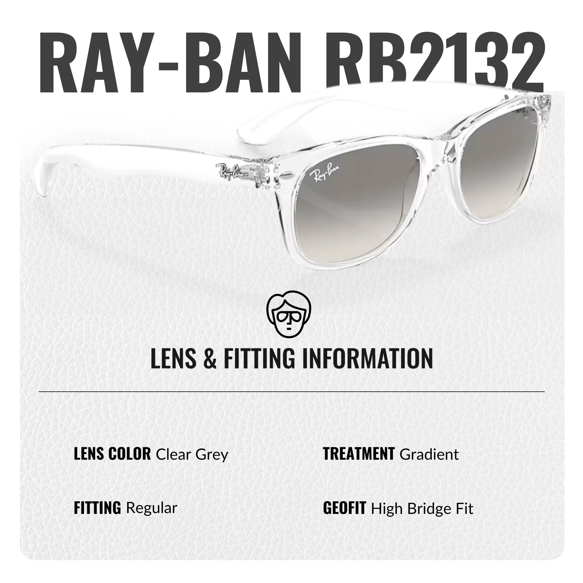 Ray-Ban RB2132 NEW WAYFARER CLASSIC Square Shaped Non-Polarized Sunglasses for Men & Women – Includes Official RAYBAN Eyewear Kit – Ideal Formal & Casual Wear Sunglasses – Clear Grey Lens - Image 4