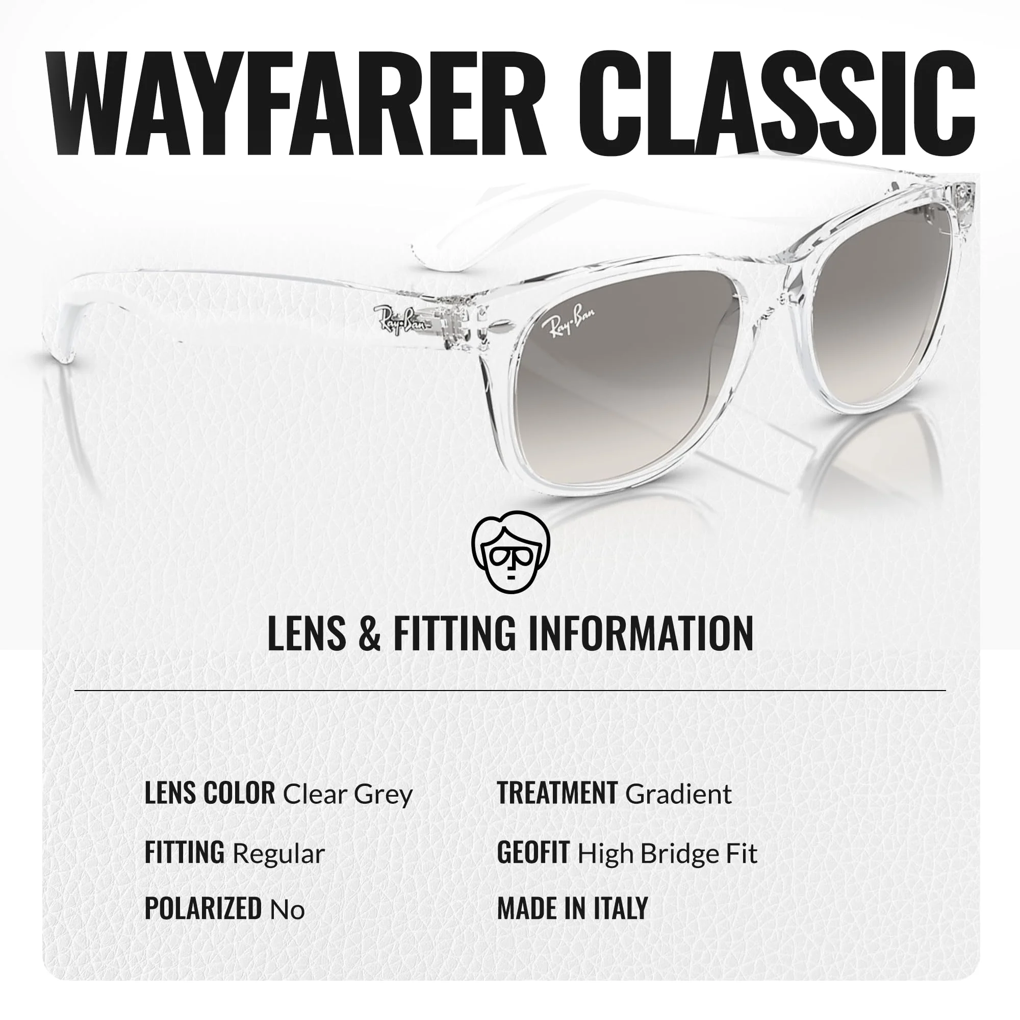 Ray-Ban RB2132 NEW WAYFARER CLASSIC Square Shaped Non-Polarized Sunglasses for Men & Women – Includes Official RAYBAN Eyewear Kit – Ideal Formal & Casual Wear Sunglasses – Clear Grey Lens - Image 5