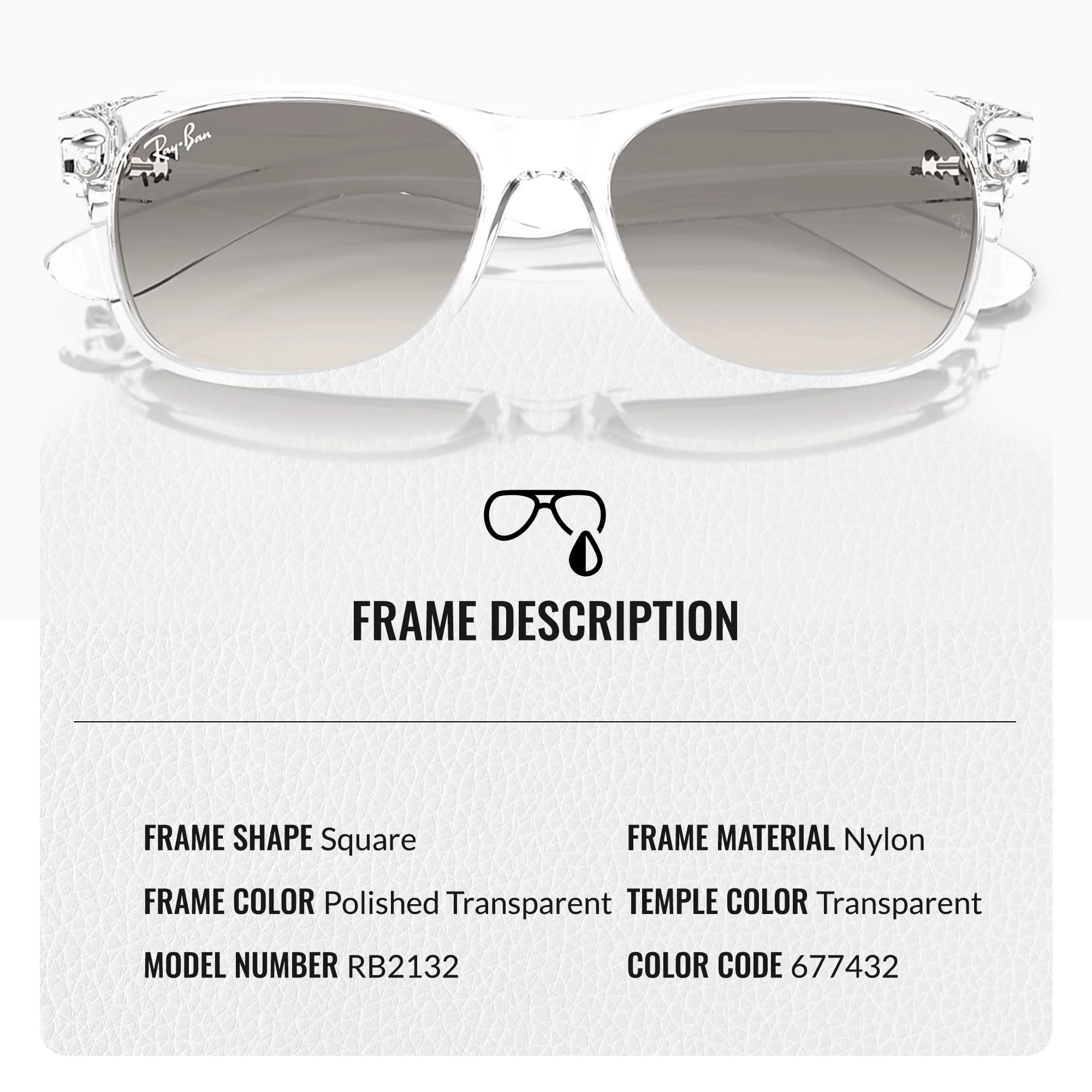 Ray-Ban RB2132 NEW WAYFARER CLASSIC Square Shaped Non-Polarized Sunglasses for Men & Women – Includes Official RAYBAN Eyewear Kit – Ideal Formal & Casual Wear Sunglasses – Clear Grey Lens - Image 6