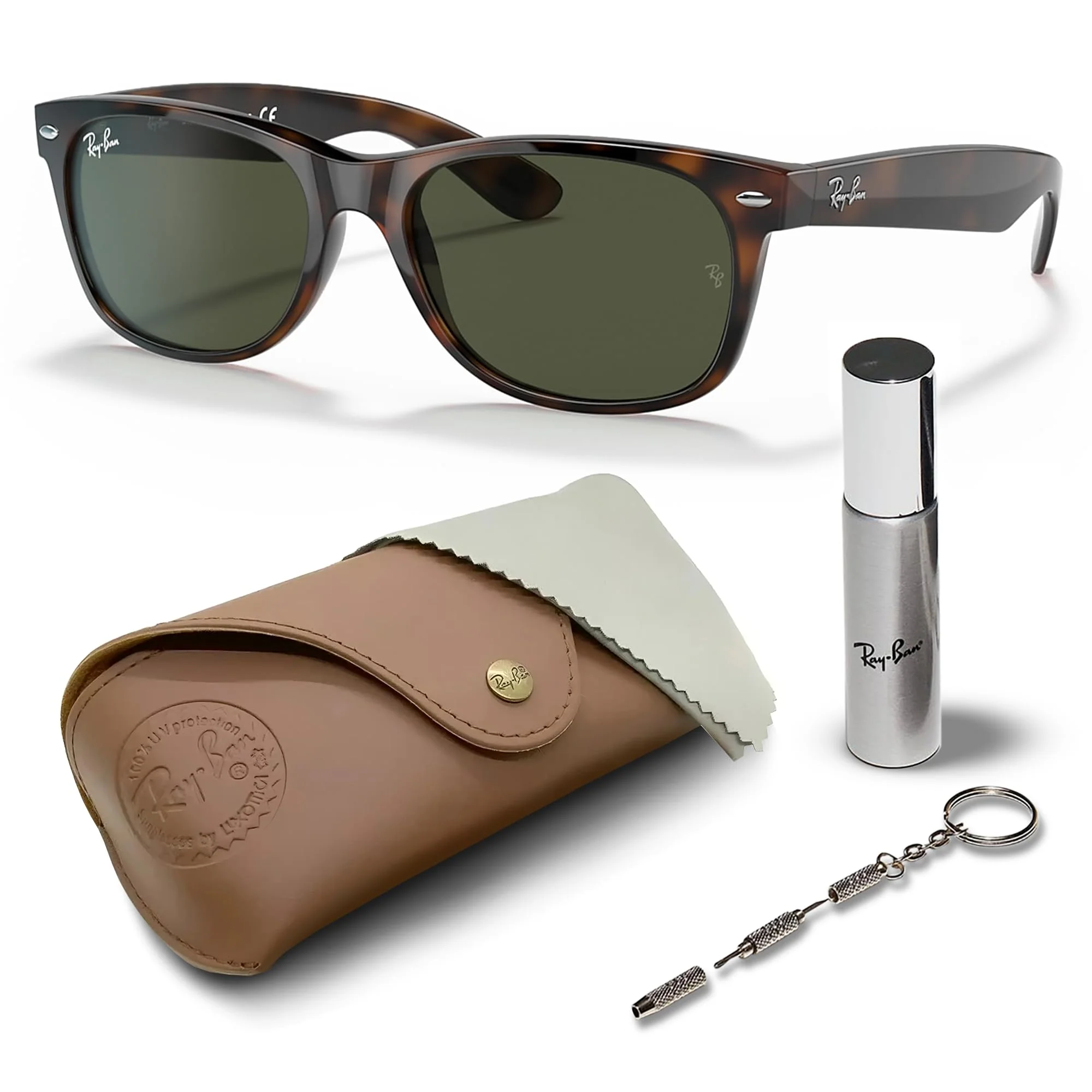 Ray-Ban RB2132 NEW WAYFARER CLASSIC Square Shaped Non-Polarized Sunglasses for Men & Women – Includes Official RAYBAN Eyewear Kit – Ideal Formal & Casual Wear Sunglasses – G-15 Green Lens