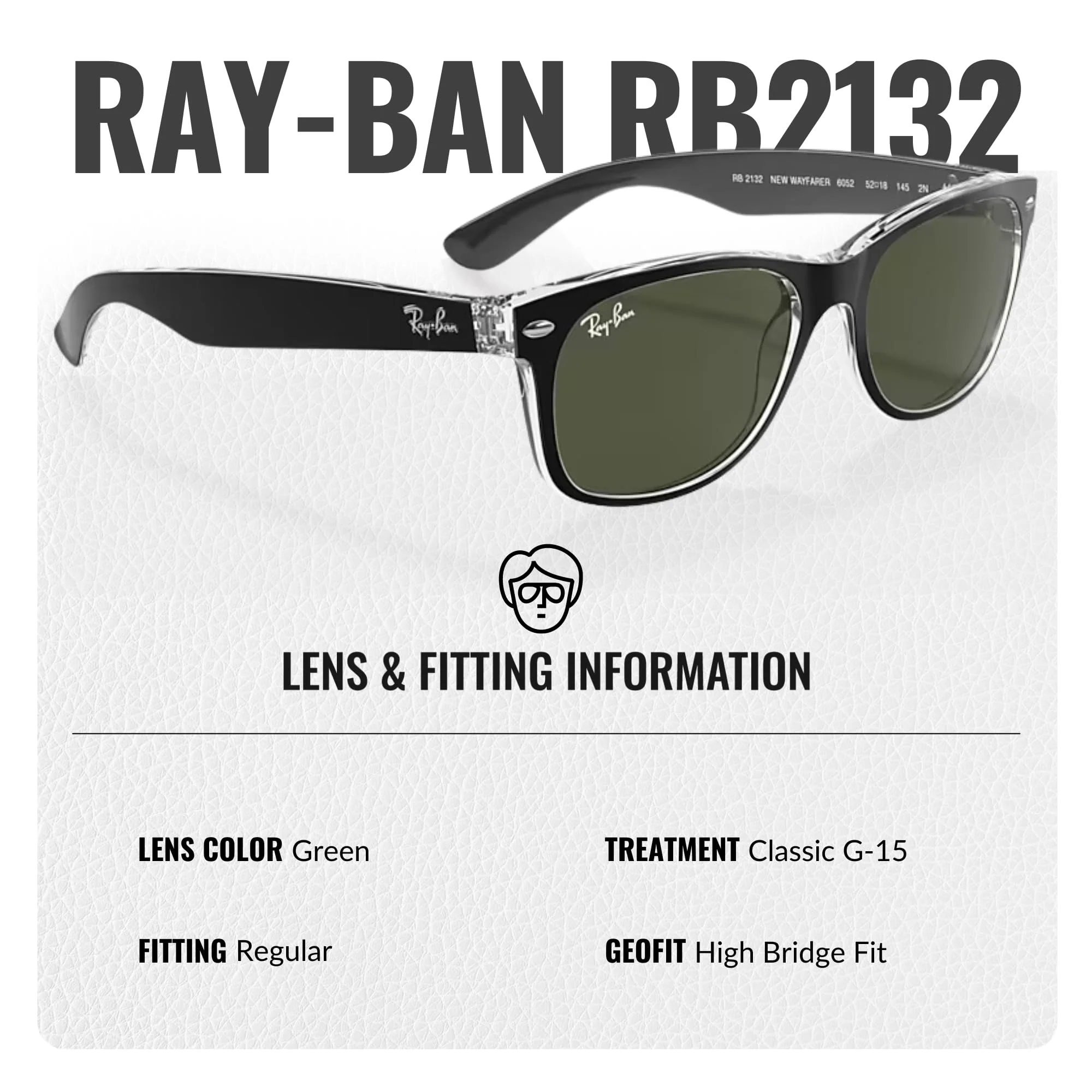Ray-Ban RB2132 NEW WAYFARER COLOR MIX Square Shaped Non-Polarized Sunglasses for Men & Women – Includes Official RAYBAN Eyewear Kit – Ideal Formal & Casual Wear Sunglasses – G-15 Green Lens - Image 4