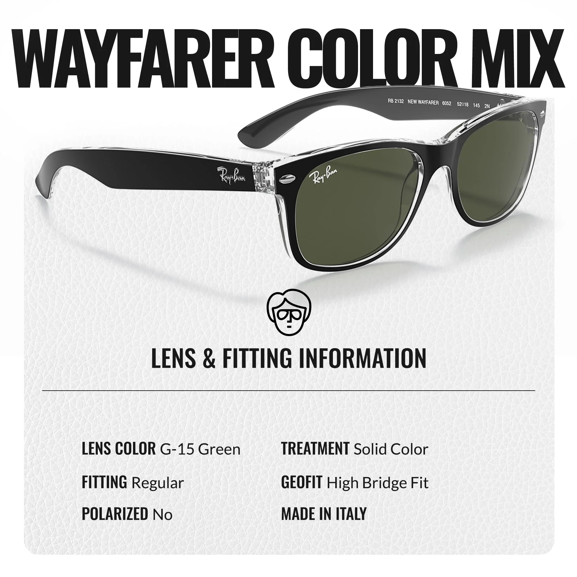 Ray-Ban RB2132 NEW WAYFARER COLOR MIX Square Shaped Non-Polarized Sunglasses for Men & Women – Includes Official RAYBAN Eyewear Kit – Ideal Formal & Casual Wear Sunglasses – G-15 Green Lens - Image 5