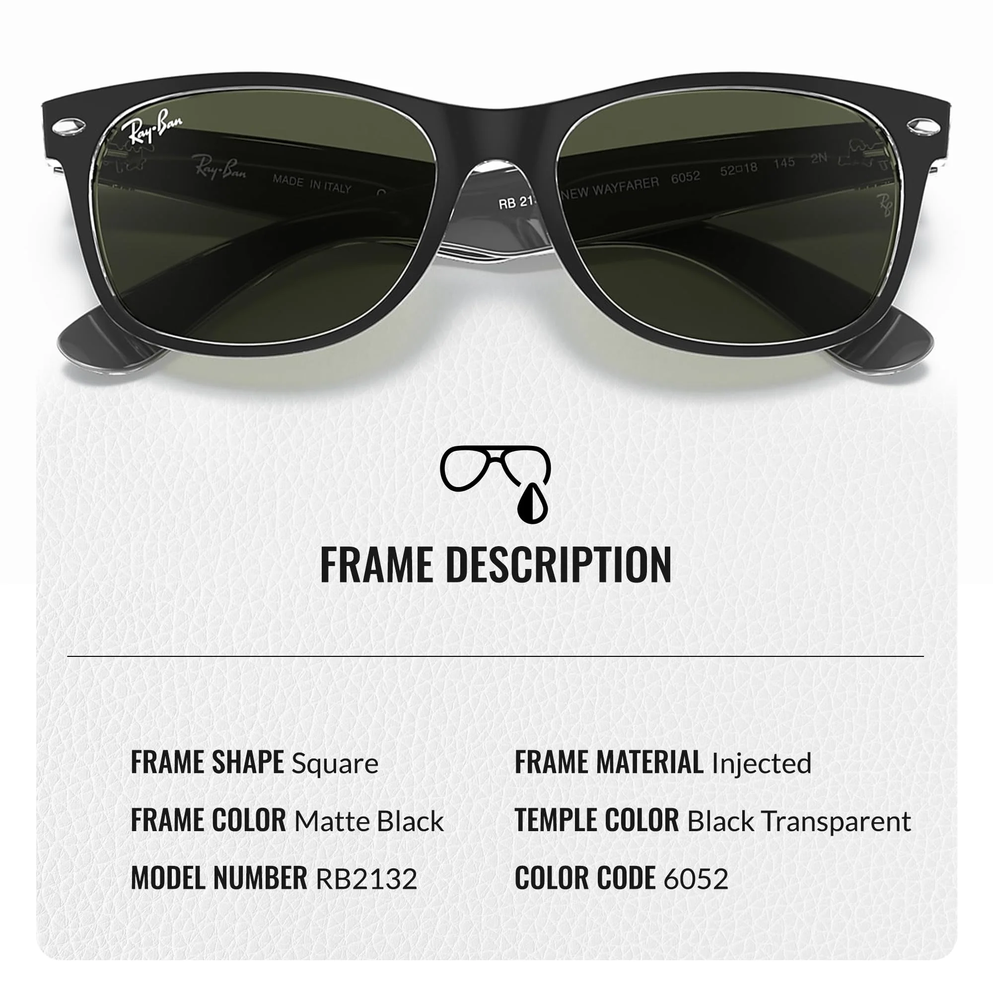 Ray-Ban RB2132 NEW WAYFARER COLOR MIX Square Shaped Non-Polarized Sunglasses for Men & Women – Includes Official RAYBAN Eyewear Kit – Ideal Formal & Casual Wear Sunglasses – G-15 Green Lens - Image 6