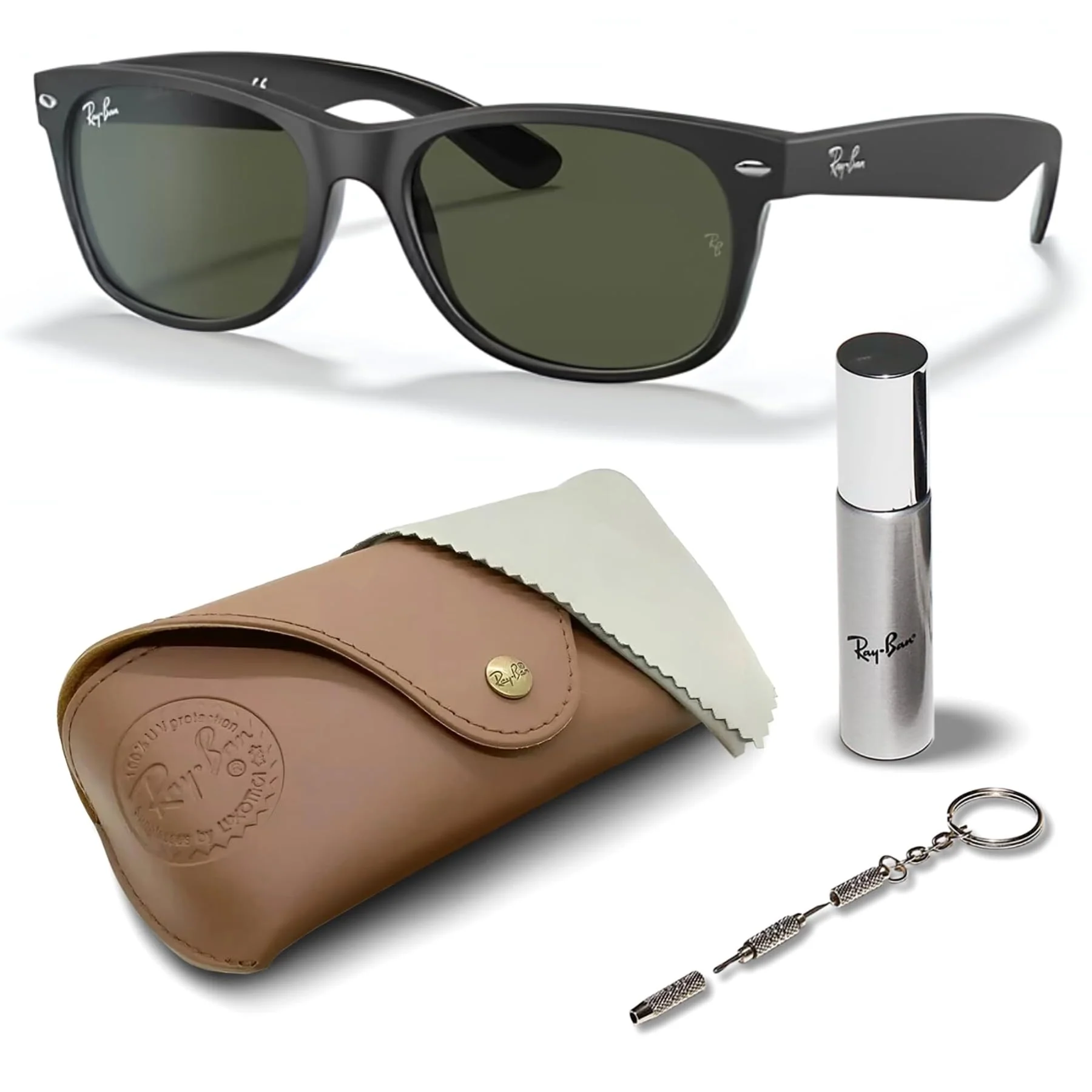 Ray-Ban RB2132 NEW WAYFARER COLOR MIX Square Shaped Non-Polarized Sunglasses for Men & Women – Includes Official RAYBAN Eyewear Kit – Ideal Formal & Casual Wear Sunglasses – G-15 Green Lens