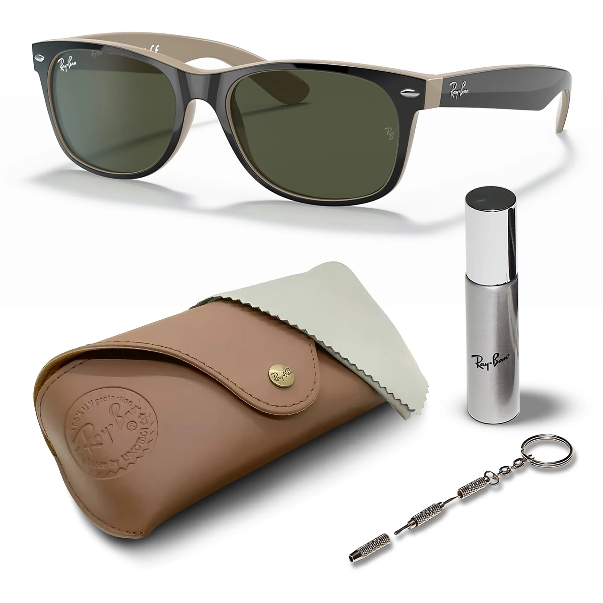 Ray-Ban RB2132 NEW WAYFARER COLOR MIX Square Shaped Non-Polarized Sunglasses for Men & Women – Includes Official RAYBAN Eyewear Kit – Ideal Formal & Casual Wear Sunglasses – G-15 Green Lens
