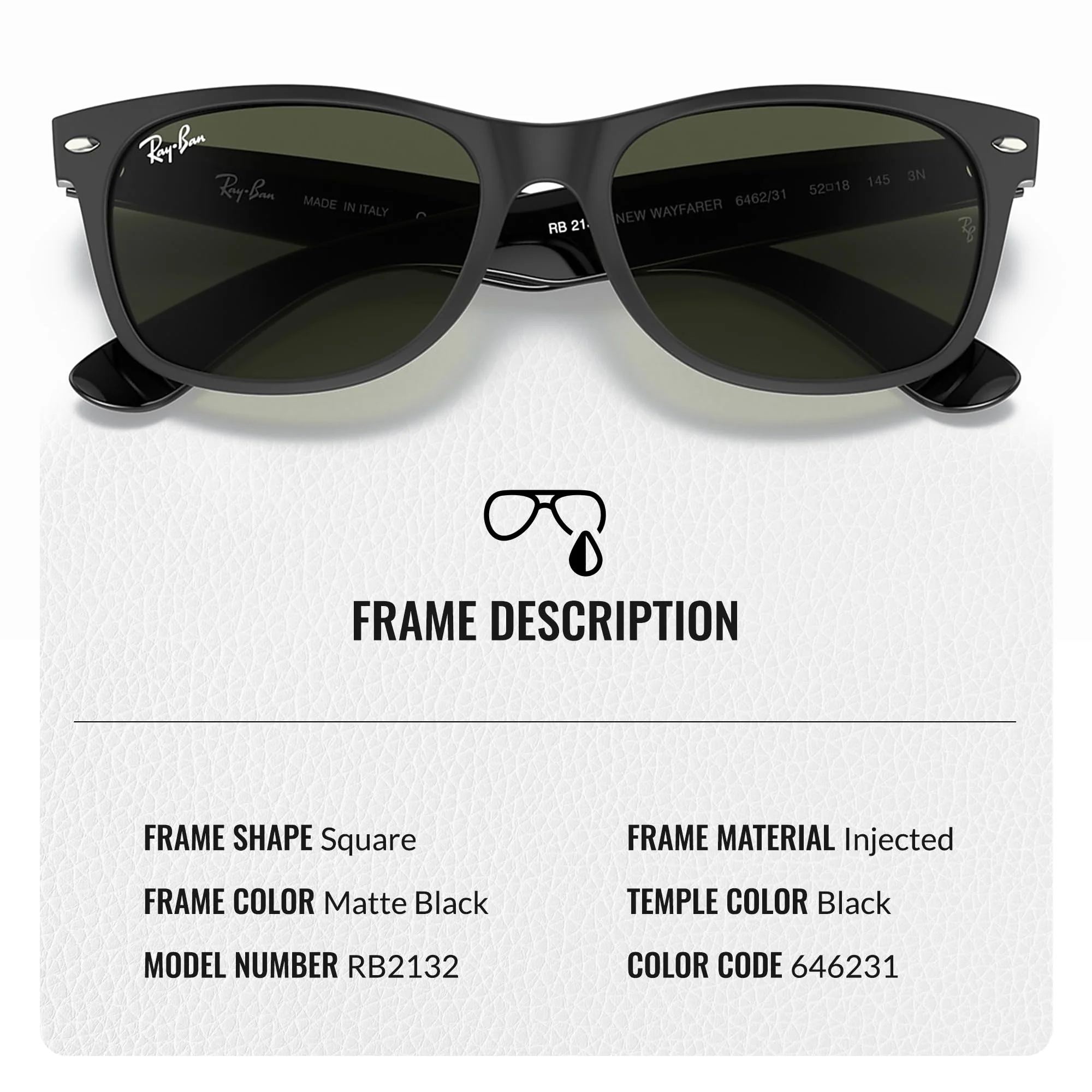 Ray-Ban RB2132 NEW WAYFARER COLOR MIX Square Shaped Non-Polarized Sunglasses for Men & Women – Includes Official RAYBAN Eyewear Kit – Ideal Formal & Casual Wear Sunglasses – G-15 Green Lens - Image 6
