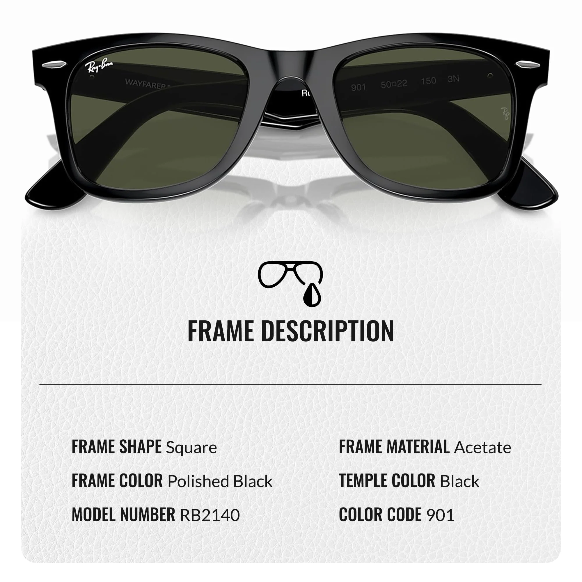 Ray-Ban RB2140 Original Wayfarer Classic Square Shape Sunglasses With Eyewear Kit Bundle - High Bridge Fit - Ideal Formal and Casual Wear Square Sunglasses - Image 6