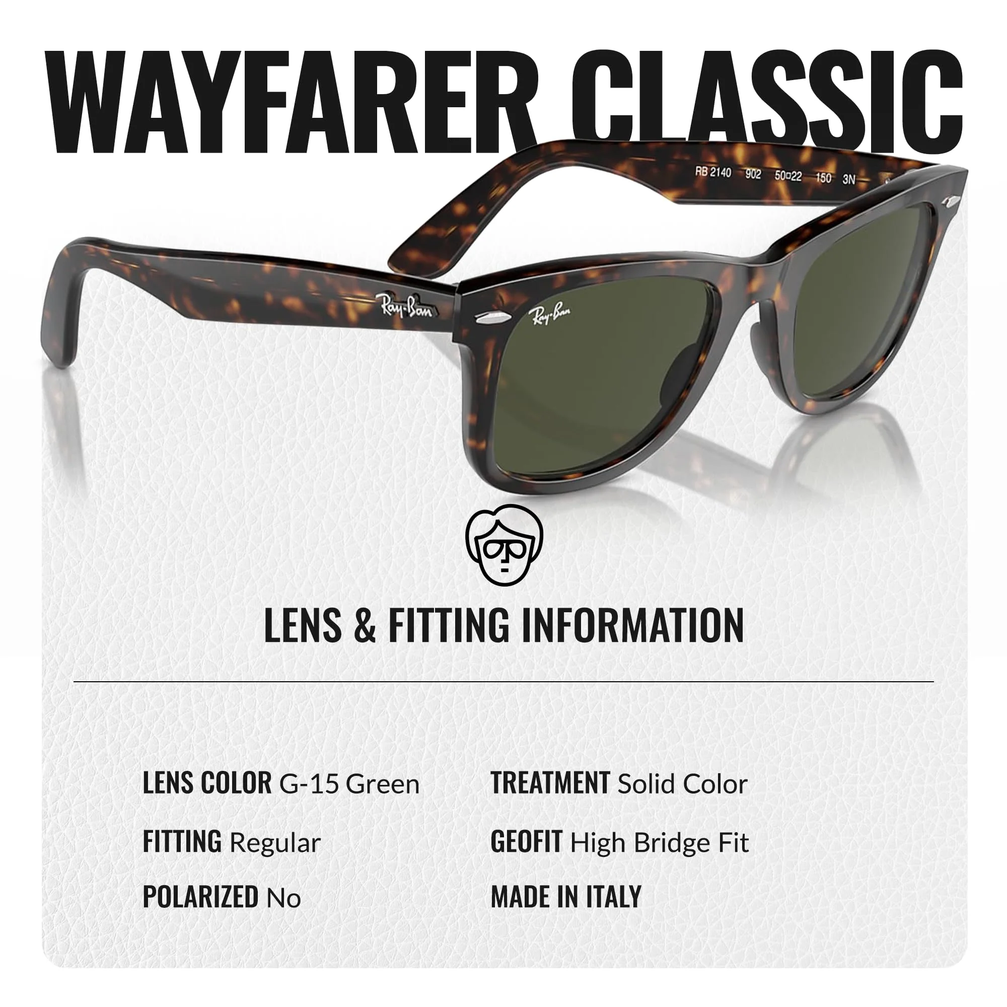Ray-Ban RB2140 ORIGINAL WAYFARER CLASSIC Square Shape Sunglasses with Official Eyewear Kit - Image 5