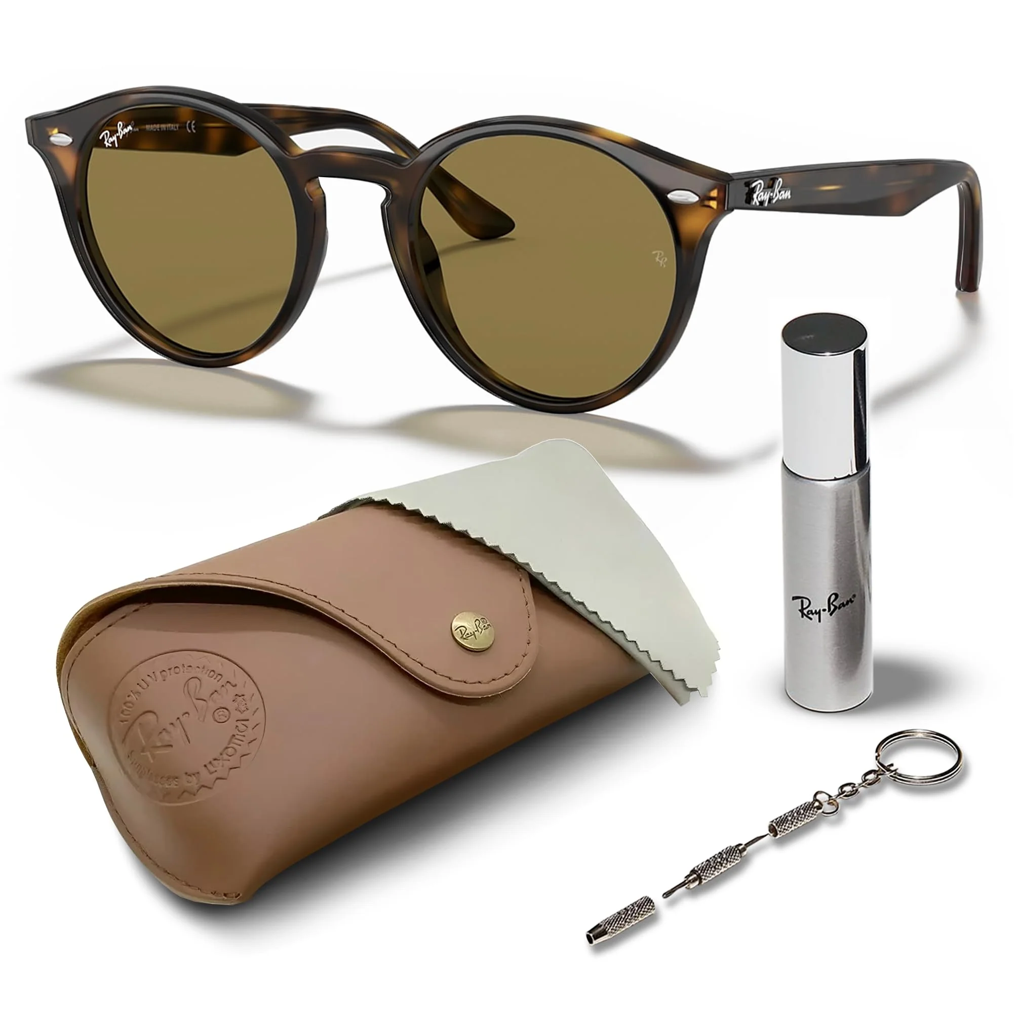 Ray-Ban RB2180 Round Shaped Non-Polarized Sunglasses for Men & Women – Includes Official RAYBAN Eyewear Kit – Ideal Formal & Casual Wear Sunglasses – B-15 Brown Lens