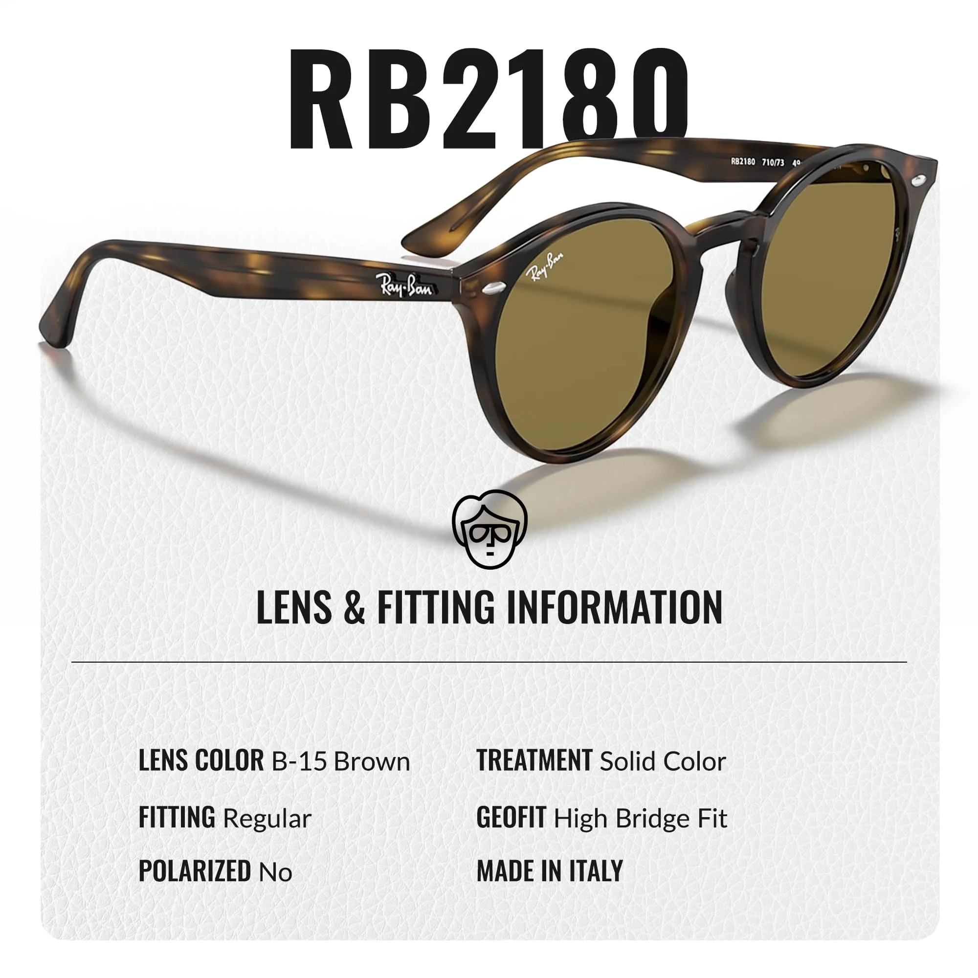 Ray-Ban RB2180 Round Shaped Non-Polarized Sunglasses for Men & Women – Includes Official RAYBAN Eyewear Kit – Ideal Formal & Casual Wear Sunglasses – B-15 Brown Lens - Image 5