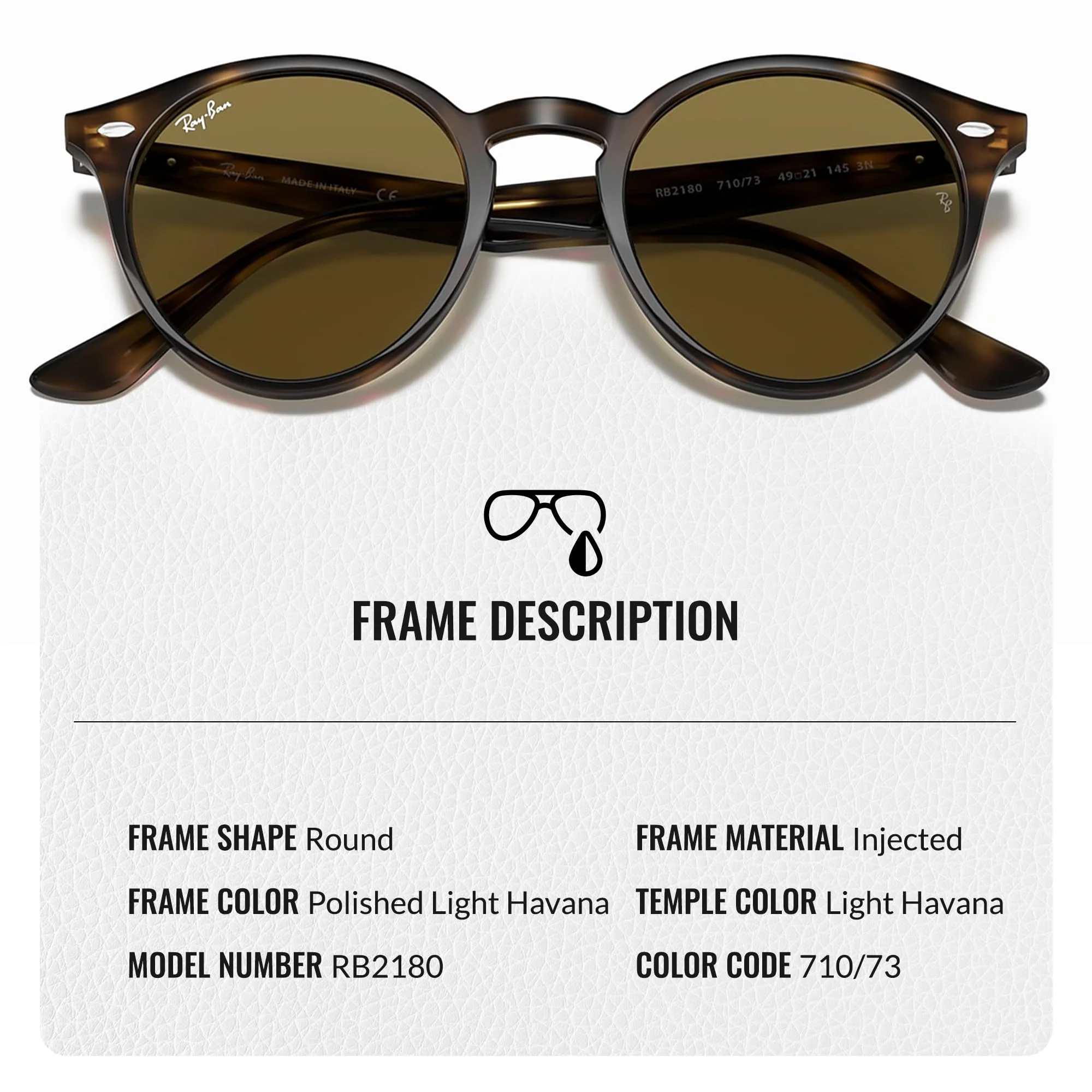 Ray-Ban RB2180 Round Shaped Non-Polarized Sunglasses for Men & Women – Includes Official RAYBAN Eyewear Kit – Ideal Formal & Casual Wear Sunglasses – B-15 Brown Lens - Image 6