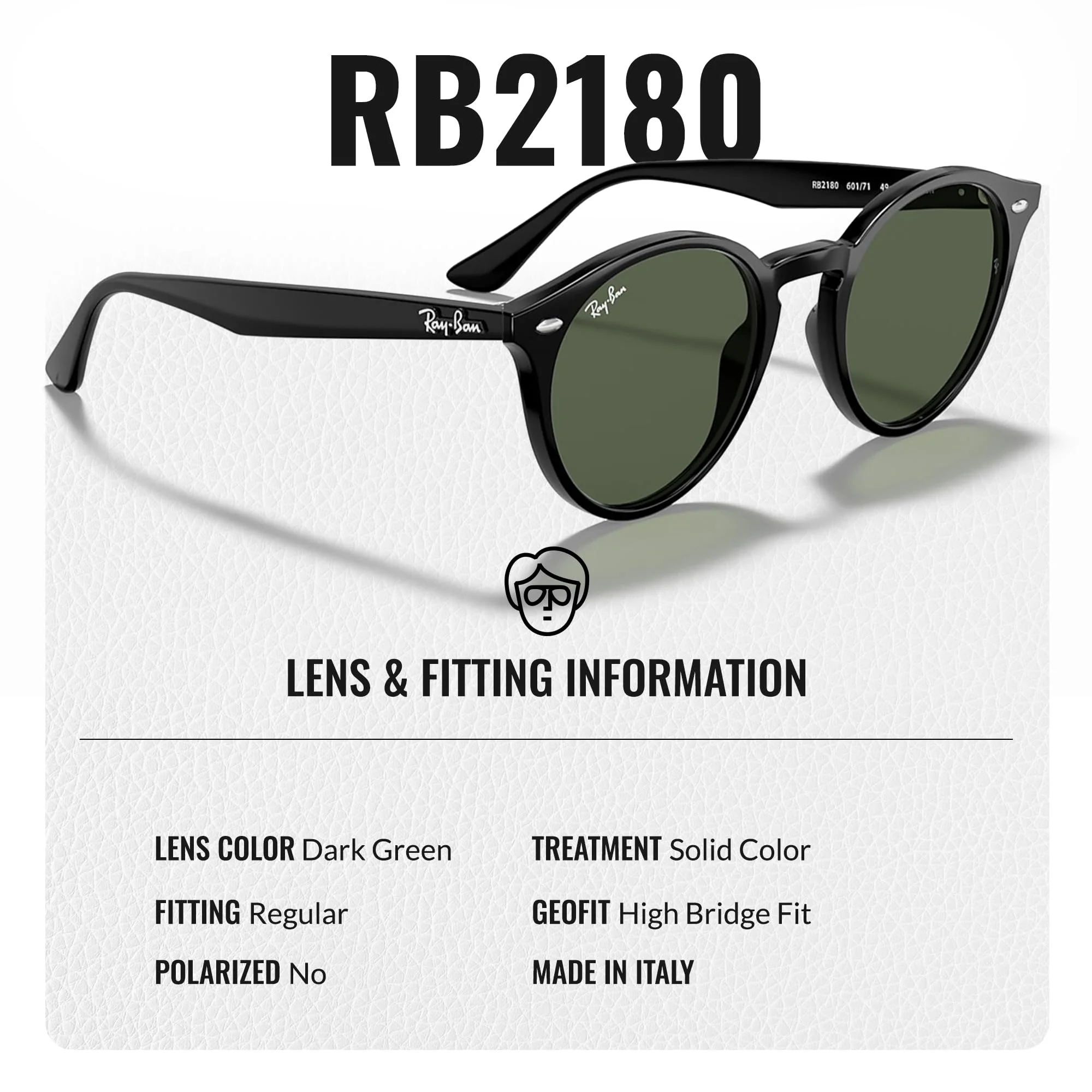 Ray-Ban RB2180 Round Shaped Non-Polarized Sunglasses for Men & Women – Includes Official RAYBAN Eyewear Kit – Ideal Formal & Casual Wear Sunglasses – Dark Green Lens - Image 5
