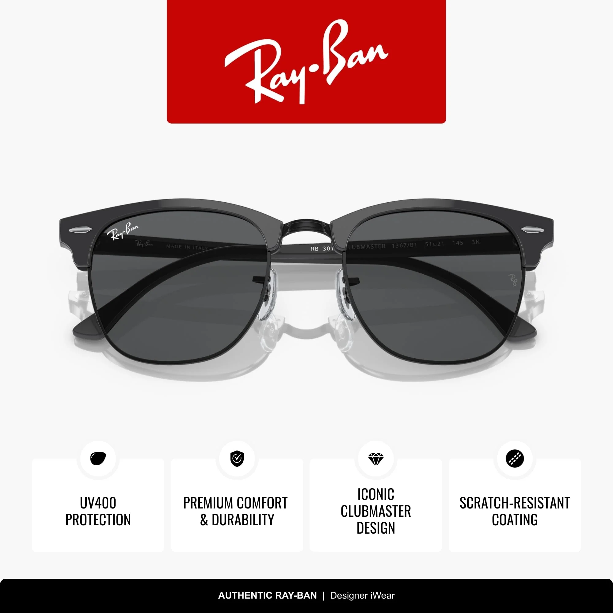 Ray-Ban RB3016 1367B1 51MM Grey On Black/Dark Grey Square Sunglasses for Men for Women - Image 3