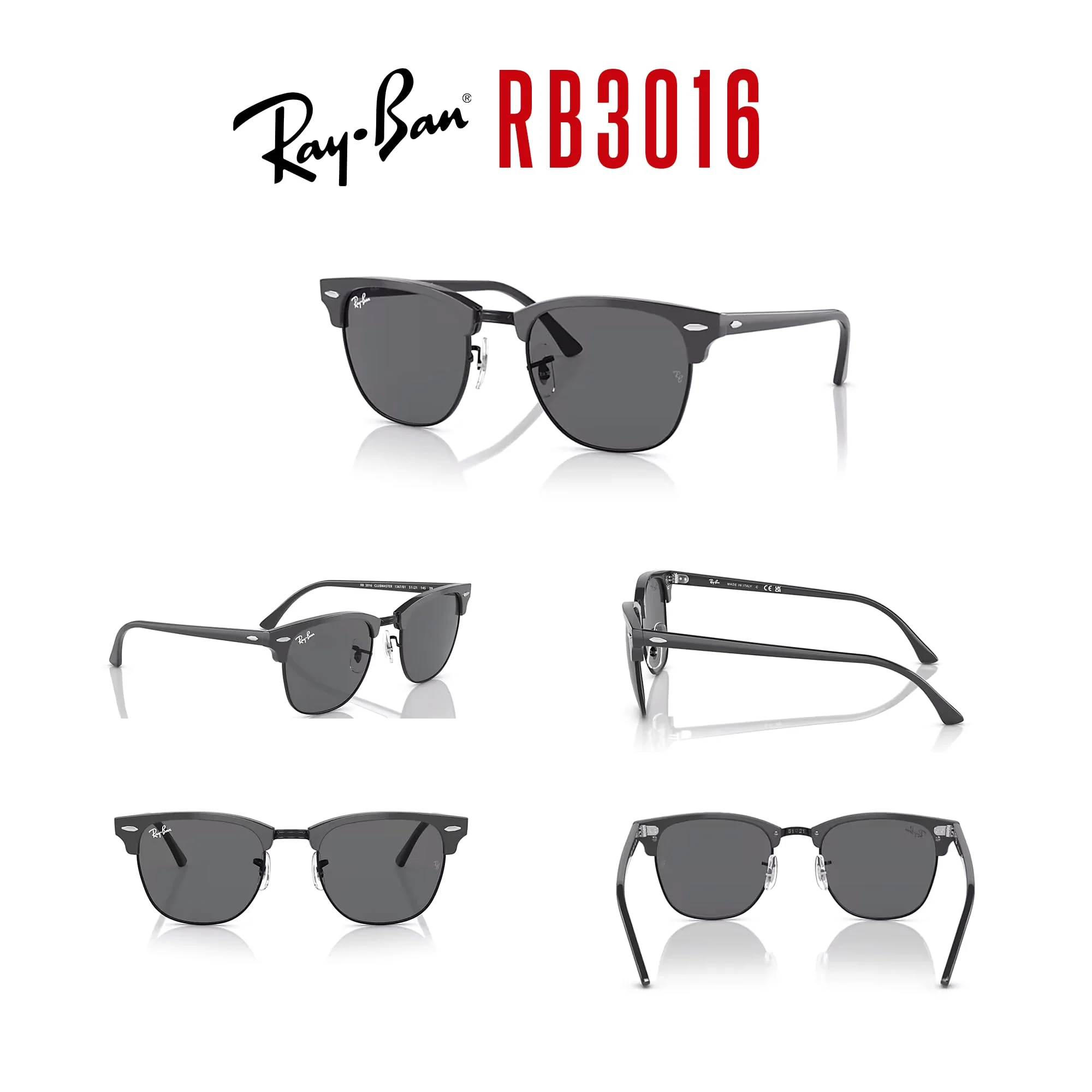 Ray-Ban RB3016 1367B1 51MM Grey On Black/Dark Grey Square Sunglasses for Men for Women - Image 8