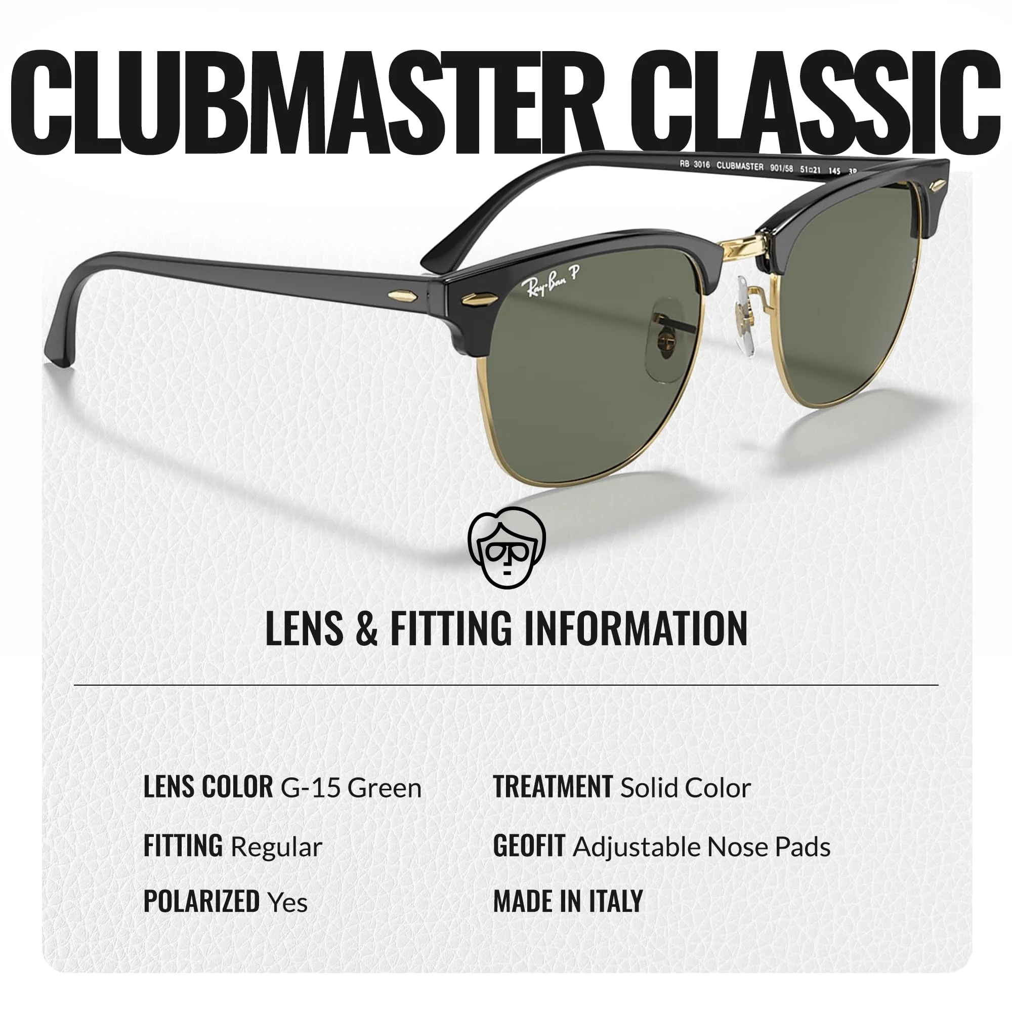 Ray-Ban RB3016 CLUBMASTER CLASSIC POLARIZED Square Shaped Sunglasses for Men & Women – Includes Official Rayban Eyewear Kit – Ideal Formal & Casual Wear Sunglasses – G-15 Green Lens - Image 5