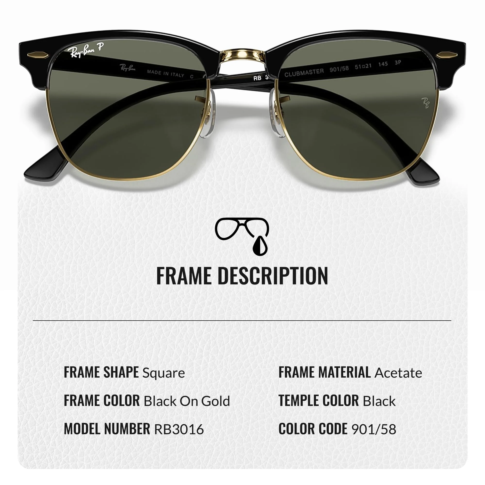 Ray-Ban RB3016 CLUBMASTER CLASSIC POLARIZED Square Shaped Sunglasses for Men & Women – Includes Official Rayban Eyewear Kit – Ideal Formal & Casual Wear Sunglasses – G-15 Green Lens - Image 6