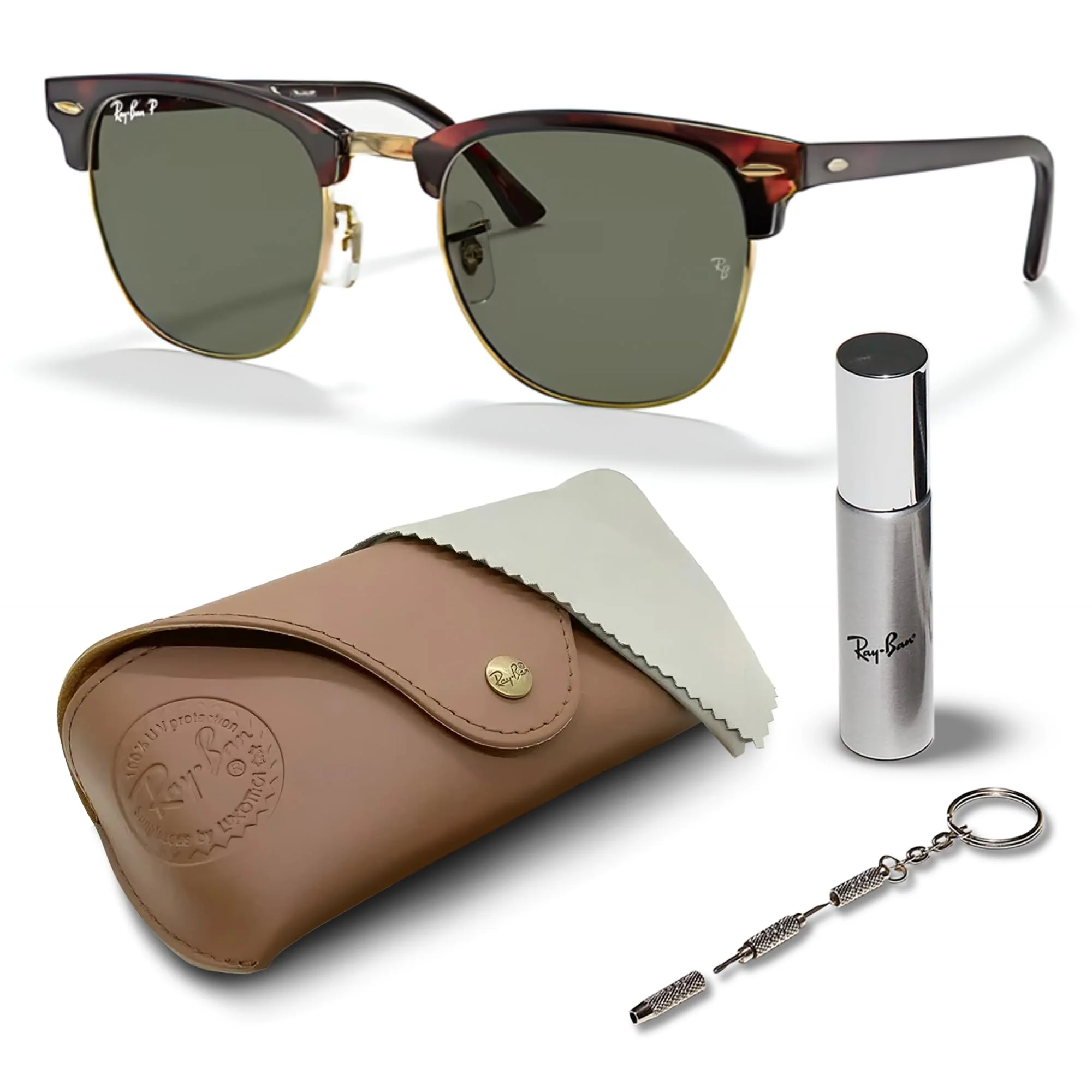 Ray-Ban RB3016 CLUBMASTER CLASSIC POLARIZED Square Shaped Sunglasses for Men & Women – Includes Official Rayban Eyewear Kit – Ideal Formal & Casual Wear Sunglasses – G-15 Green Lens