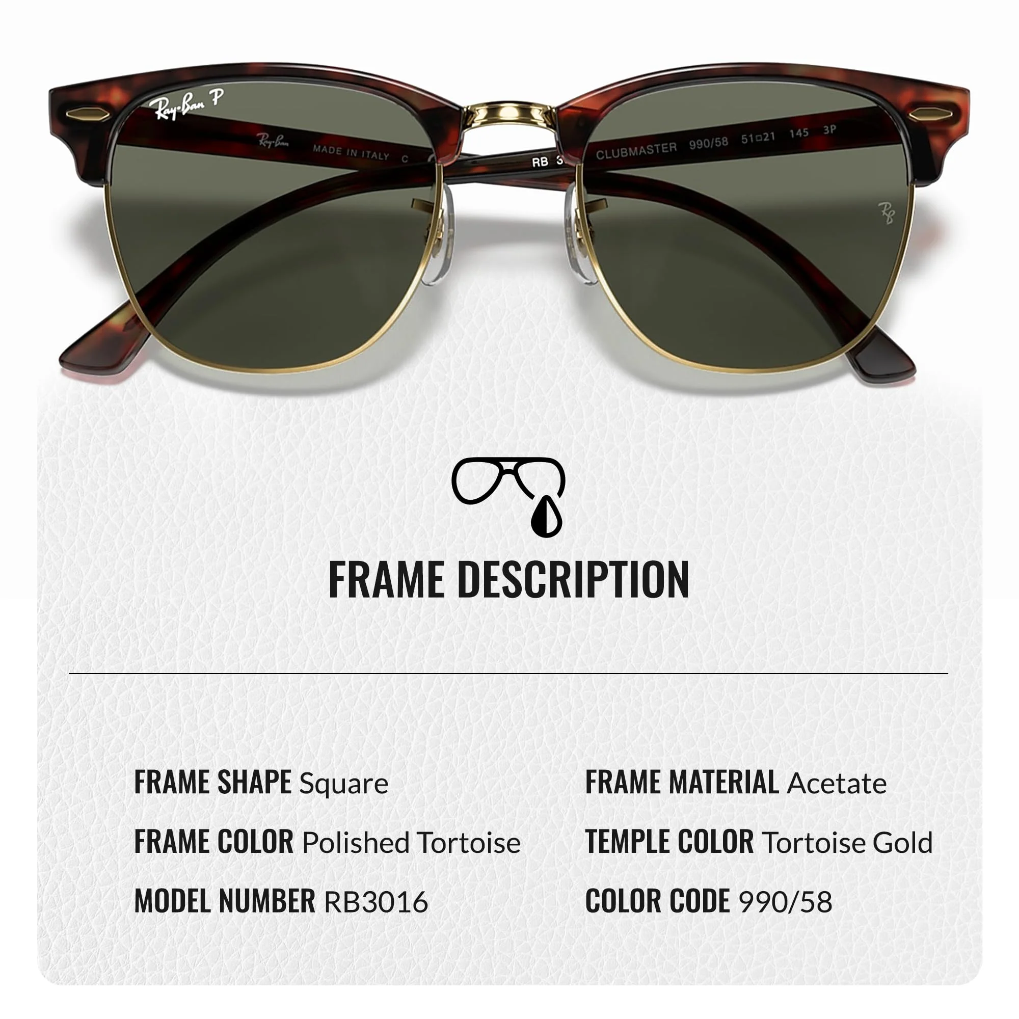Ray-Ban RB3016 CLUBMASTER CLASSIC POLARIZED Square Shaped Sunglasses for Men & Women – Includes Official Rayban Eyewear Kit – Ideal Formal & Casual Wear Sunglasses – G-15 Green Lens - Image 6