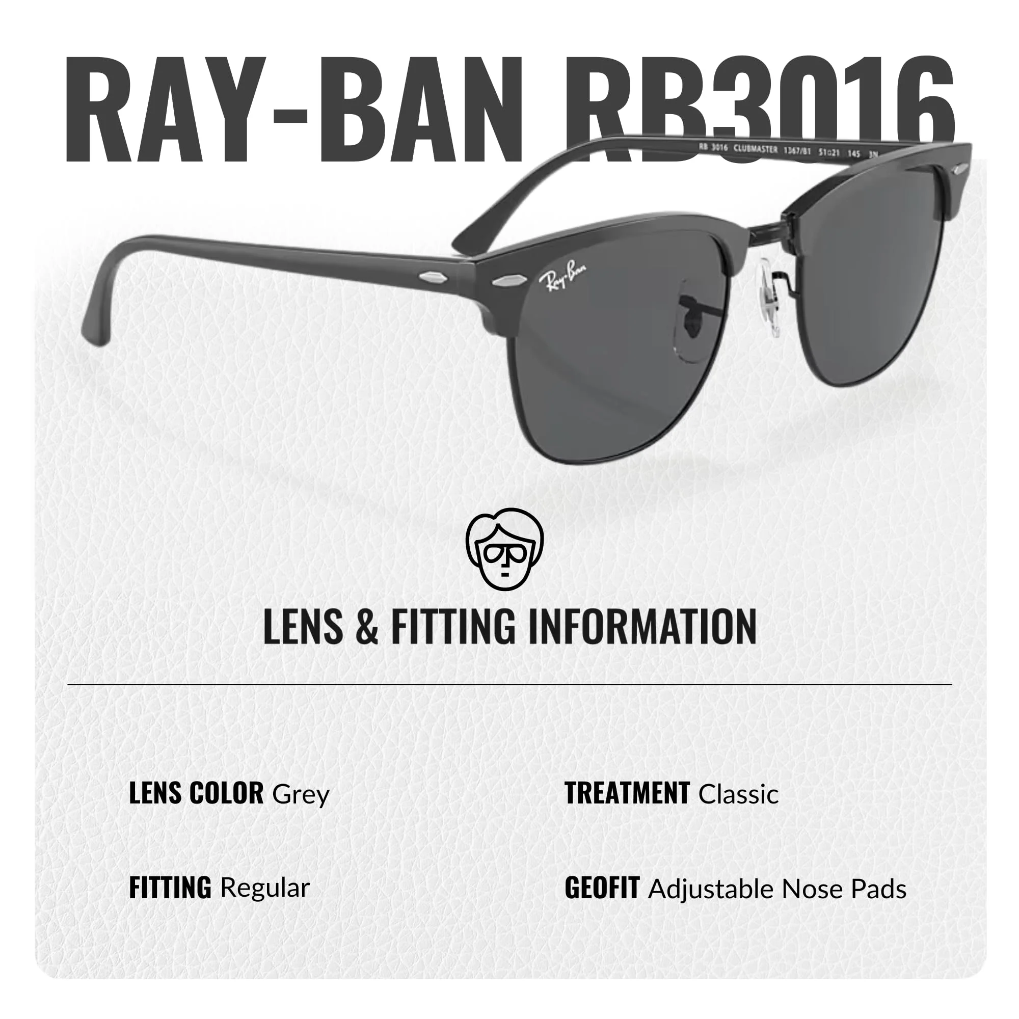 Ray-Ban RB3016 CLUBMASTER CLASSIC Square Shaped Non-Polarized Sunglasses for Men & Women – Includes Official RAYBAN Eyewear Kit – Ideal Formal & Casual Wear Sunglasses – Dark Grey Lens - Image 4