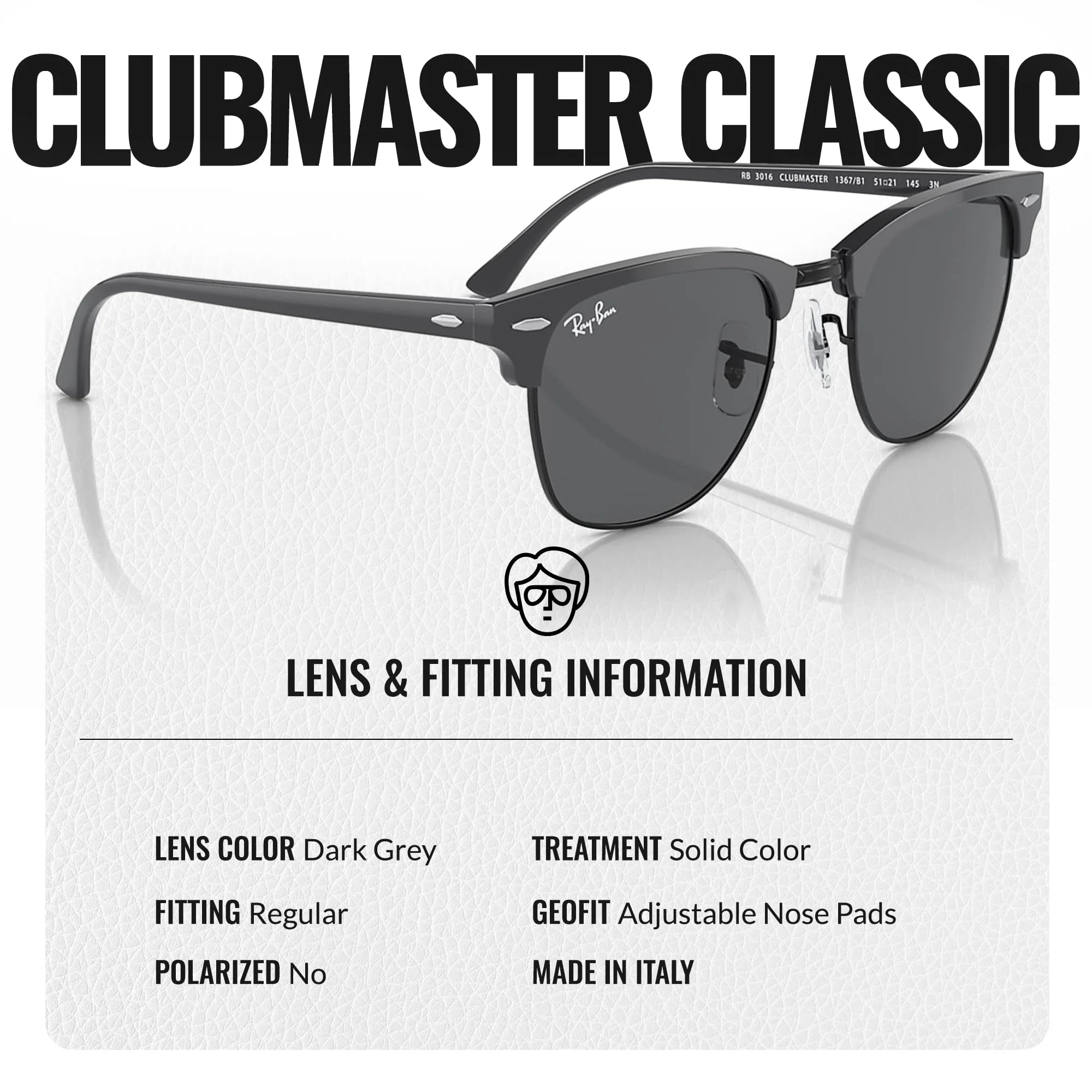 Ray-Ban RB3016 CLUBMASTER CLASSIC Square Shaped Non-Polarized Sunglasses for Men & Women – Includes Official RAYBAN Eyewear Kit – Ideal Formal & Casual Wear Sunglasses – Dark Grey Lens - Image 5