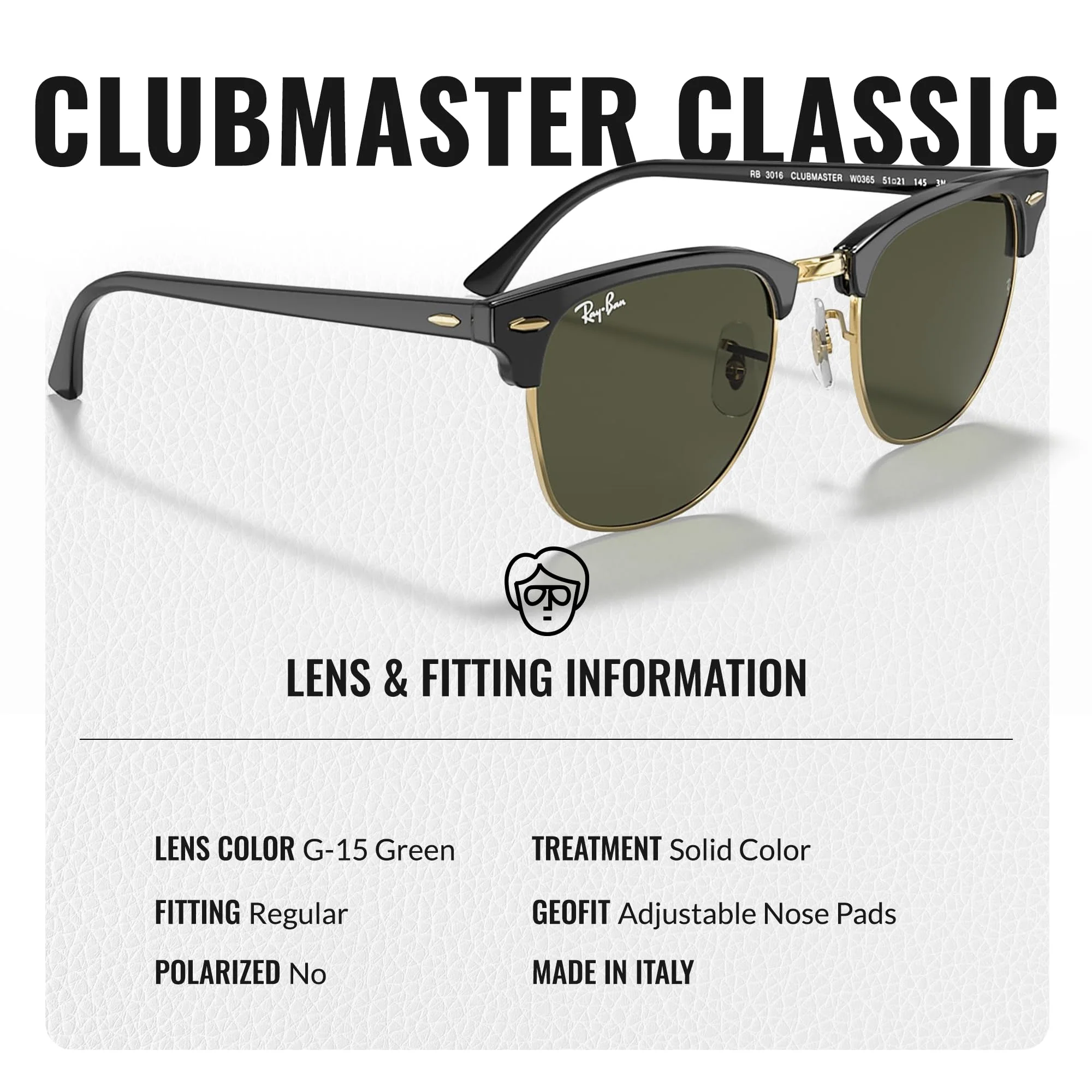 Ray-Ban RB3016 CLUBMASTER CLASSIC Square Shaped Non-Polarized Sunglasses for Men & Women – Includes Official RAYBAN Eyewear Kit – Ideal Formal & Casual Wear Sunglasses – G-15 Green Lens - Image 5