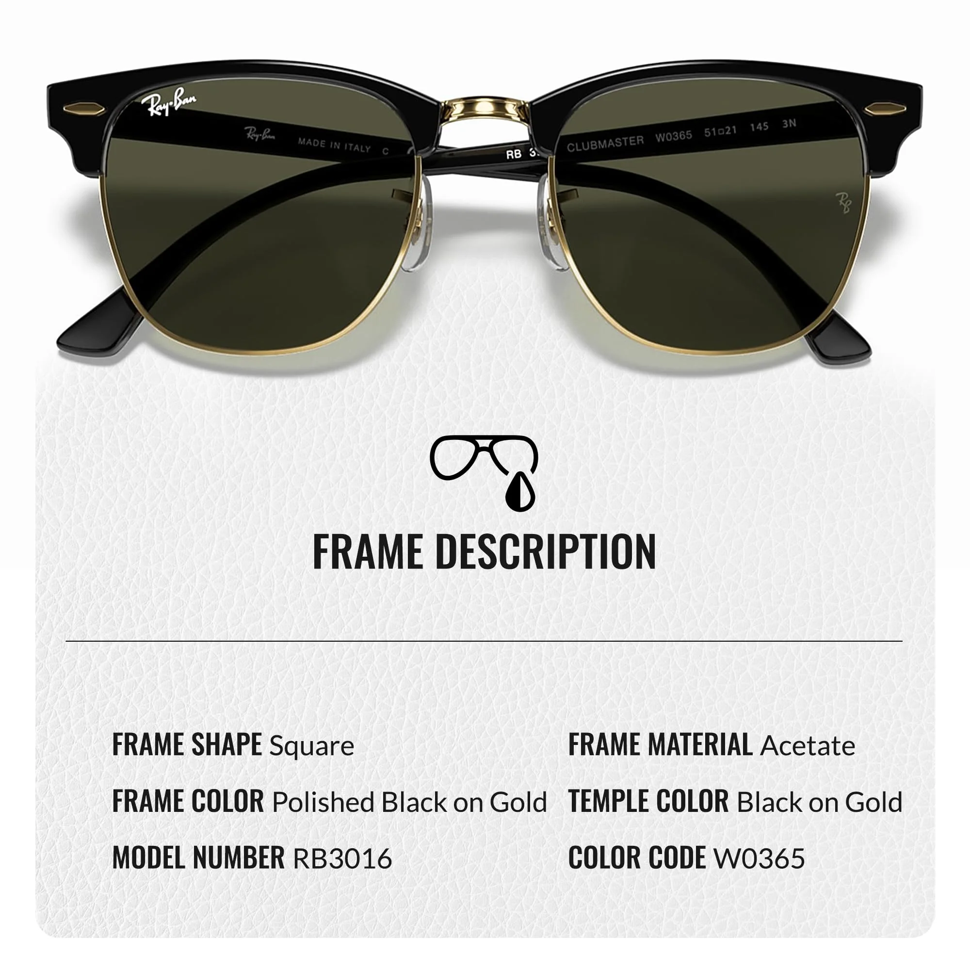 Ray-Ban RB3016 CLUBMASTER CLASSIC Square Shaped Non-Polarized Sunglasses for Men & Women – Includes Official RAYBAN Eyewear Kit – Ideal Formal & Casual Wear Sunglasses – G-15 Green Lens - Image 6