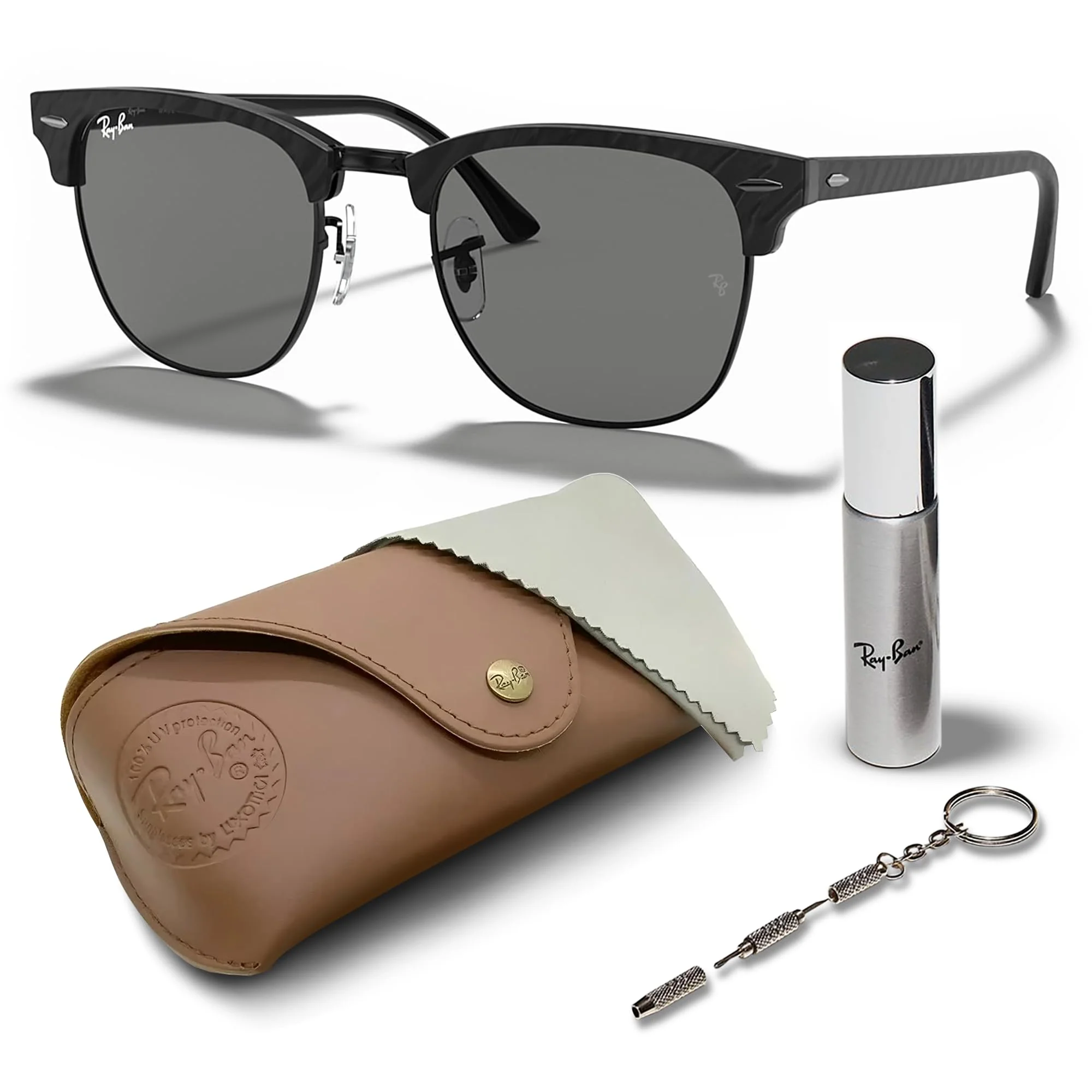 Ray-Ban RB3016 CLUBMASTER MARBLE Square Shaped Non-Polarized Sunglasses for Men & Women – Includes Official RAYBAN Eyewear Kit – Ideal Formal & Casual Wear Sunglasses – Dark Grey Lens