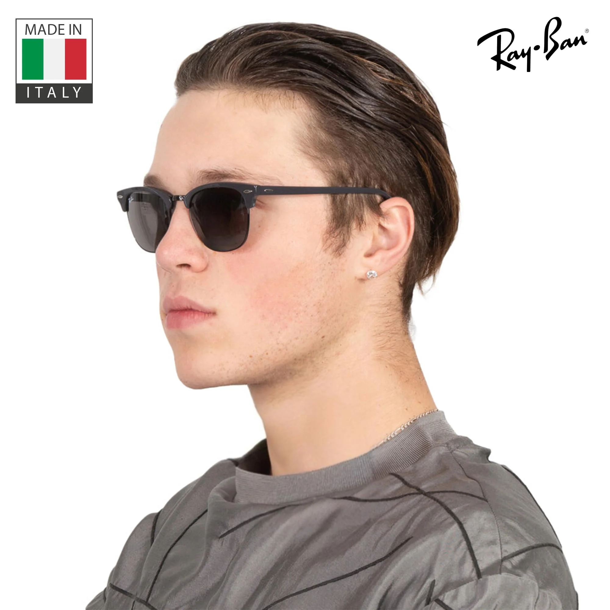 Ray-Ban RB3016 CLUBMASTER MARBLE Square Shaped Non-Polarized Sunglasses for Men & Women – Includes Official RAYBAN Eyewear Kit – Ideal Formal & Casual Wear Sunglasses – Dark Grey Lens - Image 3
