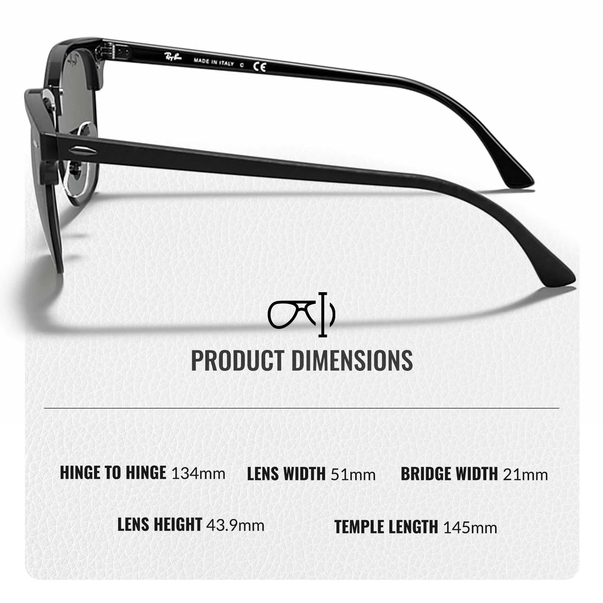 Ray-Ban RB3016 CLUBMASTER MARBLE Square Shaped Non-Polarized Sunglasses for Men & Women – Includes Official RAYBAN Eyewear Kit – Ideal Formal & Casual Wear Sunglasses – Dark Grey Lens - Image 4