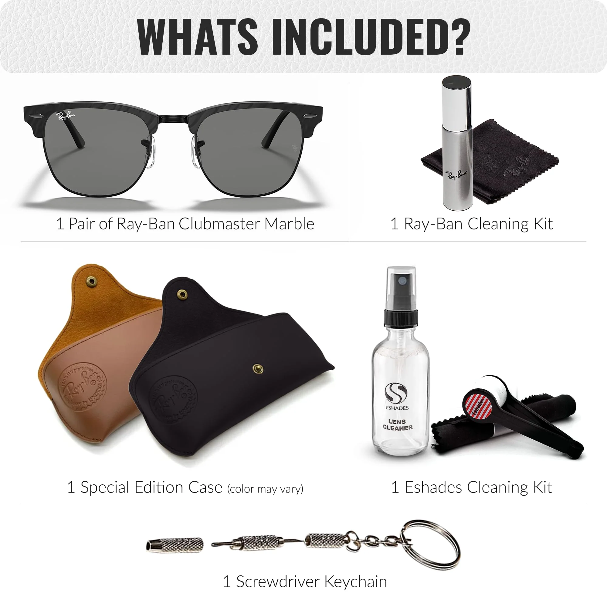Ray-Ban RB3016 CLUBMASTER MARBLE Square Shaped Non-Polarized Sunglasses for Men & Women – Includes Official RAYBAN Eyewear Kit – Ideal Formal & Casual Wear Sunglasses – Dark Grey Lens - Image 7