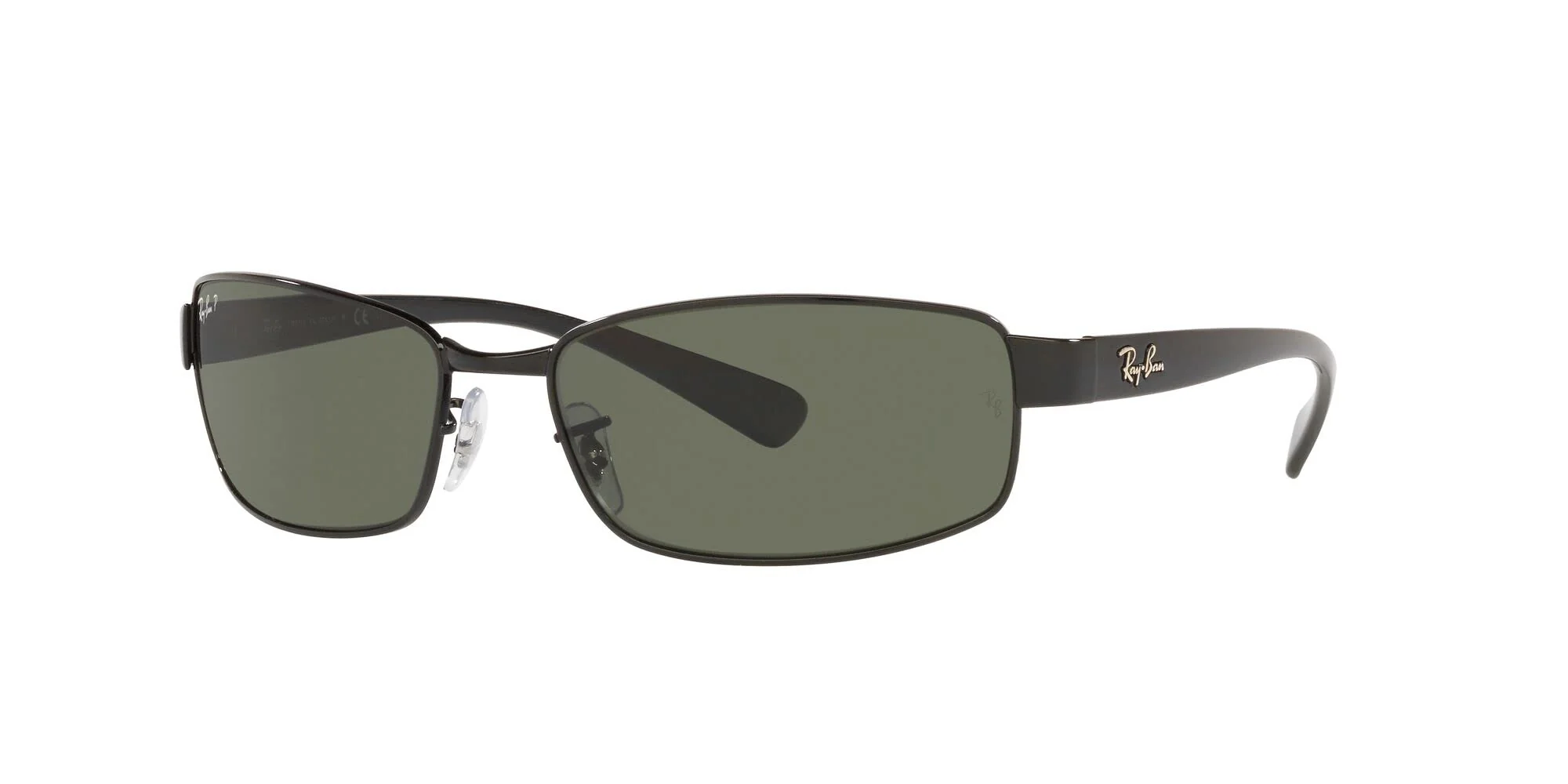 Ray-Ban RB3364 Metal Rectangular Sunglasses, Black/Polarized Green, 62 mm - Image 7