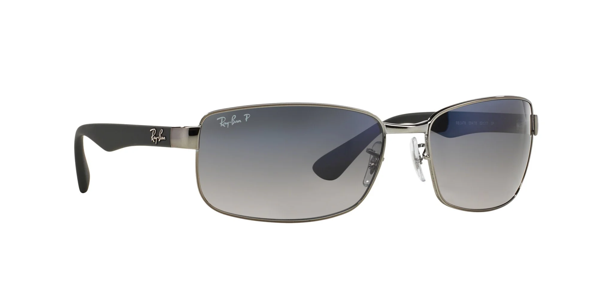 Ray-Ban RB3478 Rectangular Sunglasses, Gunmetal Frame/Blue Polarized Lens, 60 mm - Image 3