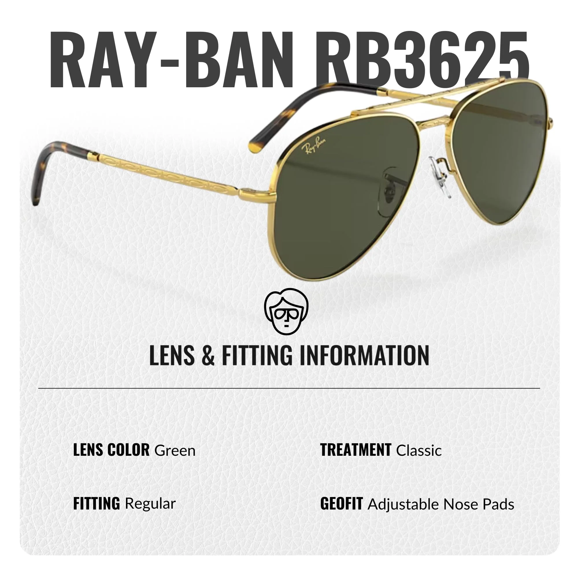 Ray-Ban RB3625 NEW AVIATOR Pilot Shaped Non-Polarized Sunglasses for Men & Women – Includes Official RAYBAN Eyewear Kit – Ideal Formal & Casual Wear Sunglasses – Green Lens - Image 4