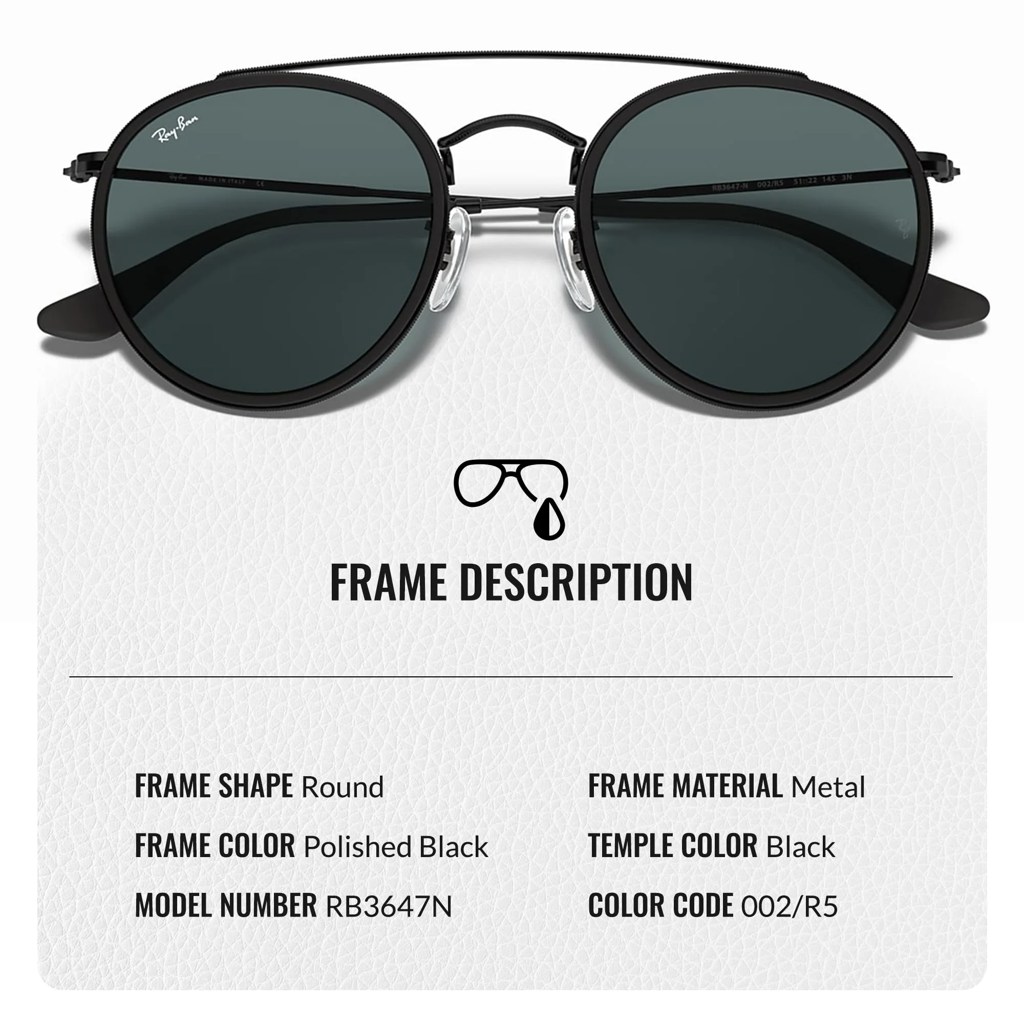 Ray-Ban RB3647N ROUND DOUBLE BRIDGE Round Shaped Non-Polarized Sunglasses for Men & Women – Includes Official RAYBAN Eyewear Kit – Ideal Formal & Casual Wear Sunglasses – Blue/Grey Lens - Image 6
