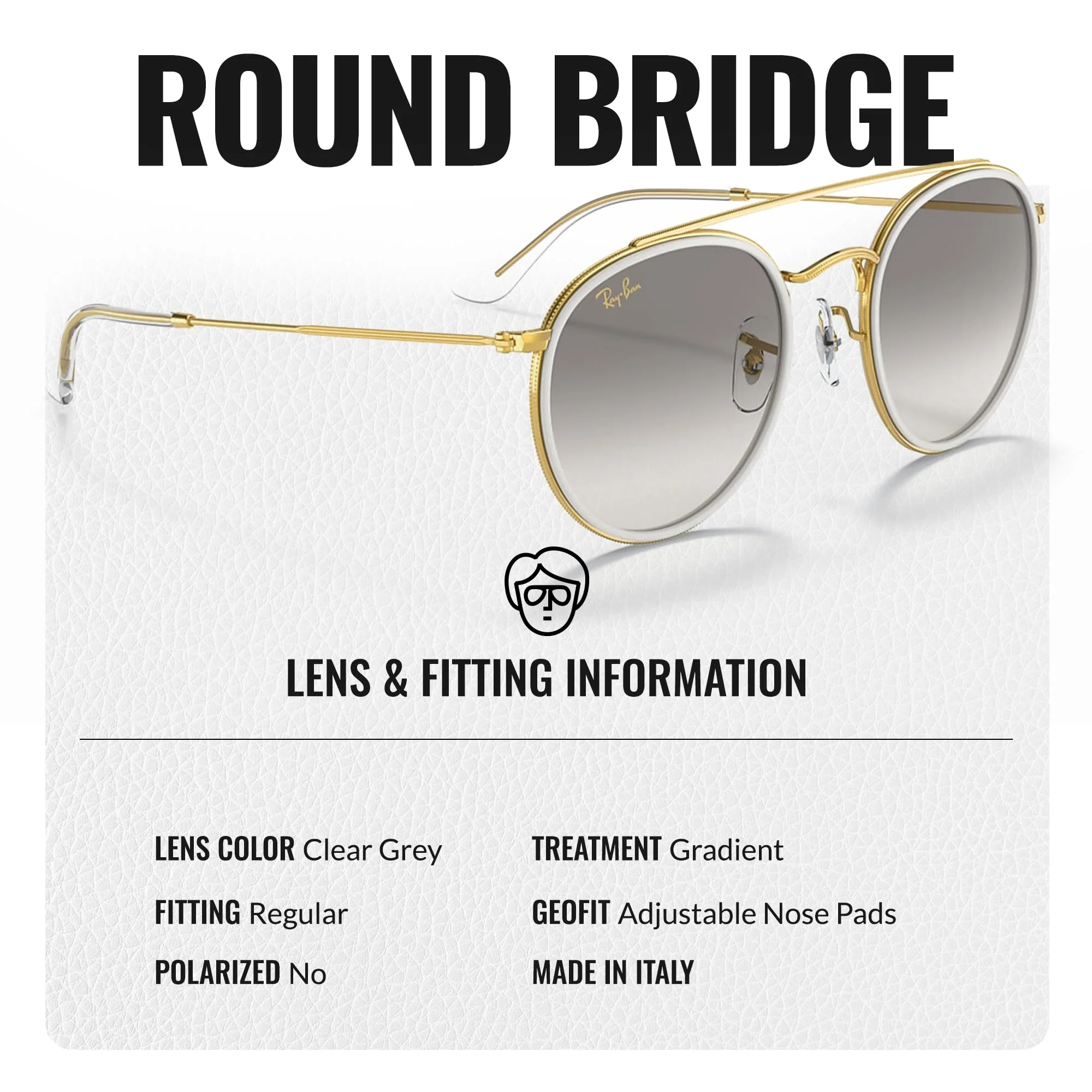 Ray-Ban RB3647N ROUND DOUBLE BRIDGE Round Shaped Non-Polarized Sunglasses for Men & Women – Includes Official RAYBAN Eyewear Kit – Ideal Formal & Casual Wear Sunglasses – Clear Grey Lens - Image 5