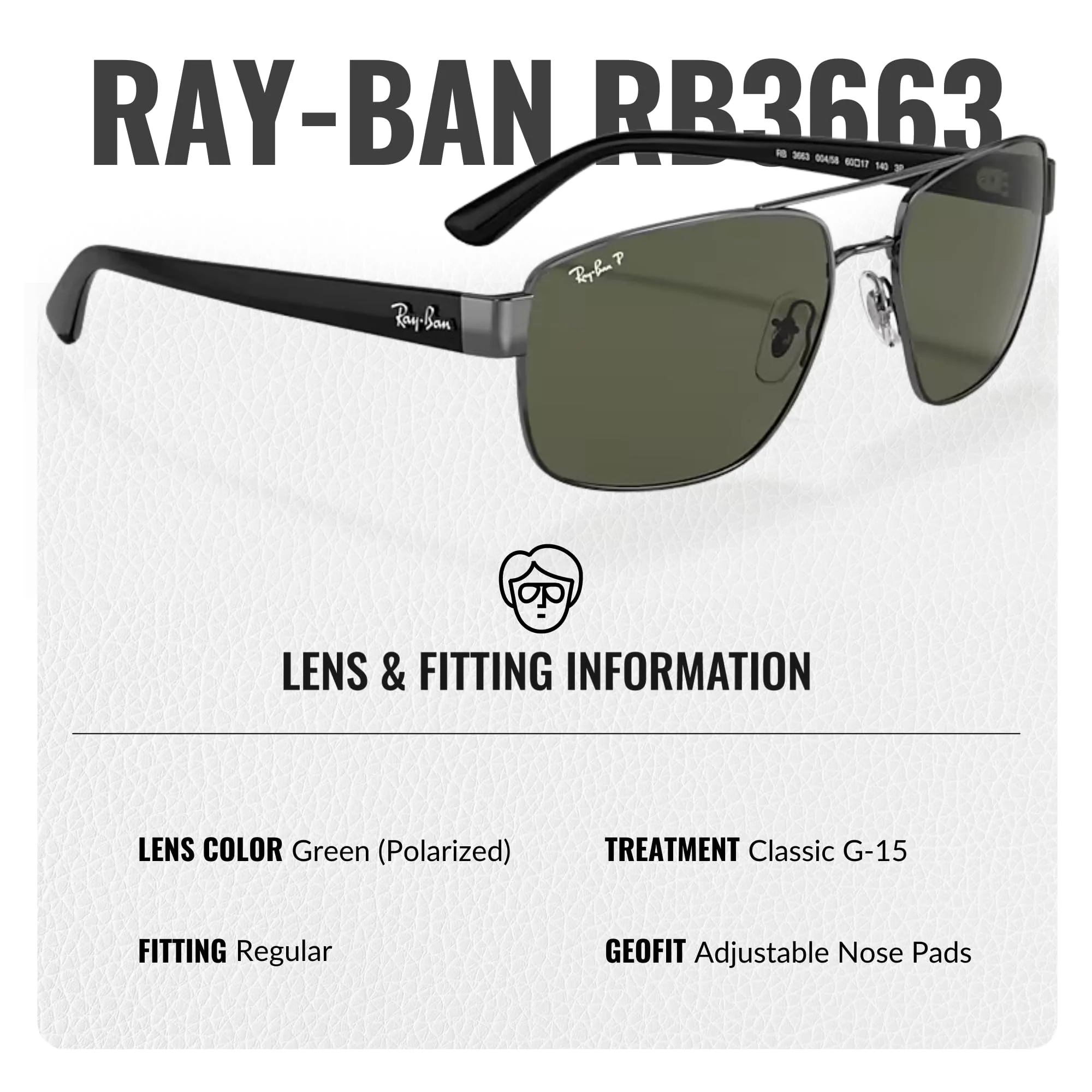 Ray-Ban RB3663 POLARIZED Square-Round Shaped Sunglasses for Men & Women – Includes Official Rayban Eyewear Kit – Ideal Formal & Casual Wear Sunglasses – G-15 Green Lens - Image 4