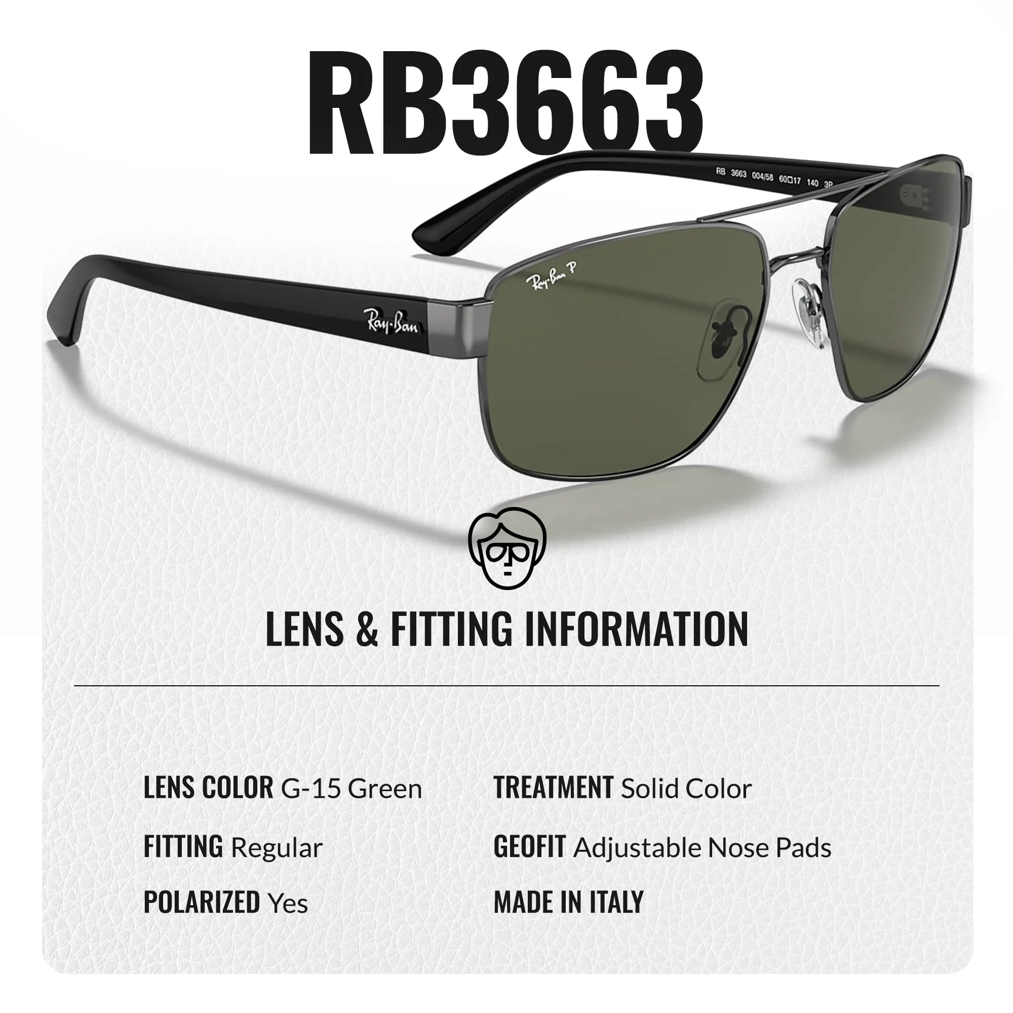 Ray-Ban RB3663 POLARIZED Square-Round Shaped Sunglasses for Men & Women – Includes Official Rayban Eyewear Kit – Ideal Formal & Casual Wear Sunglasses – G-15 Green Lens - Image 5