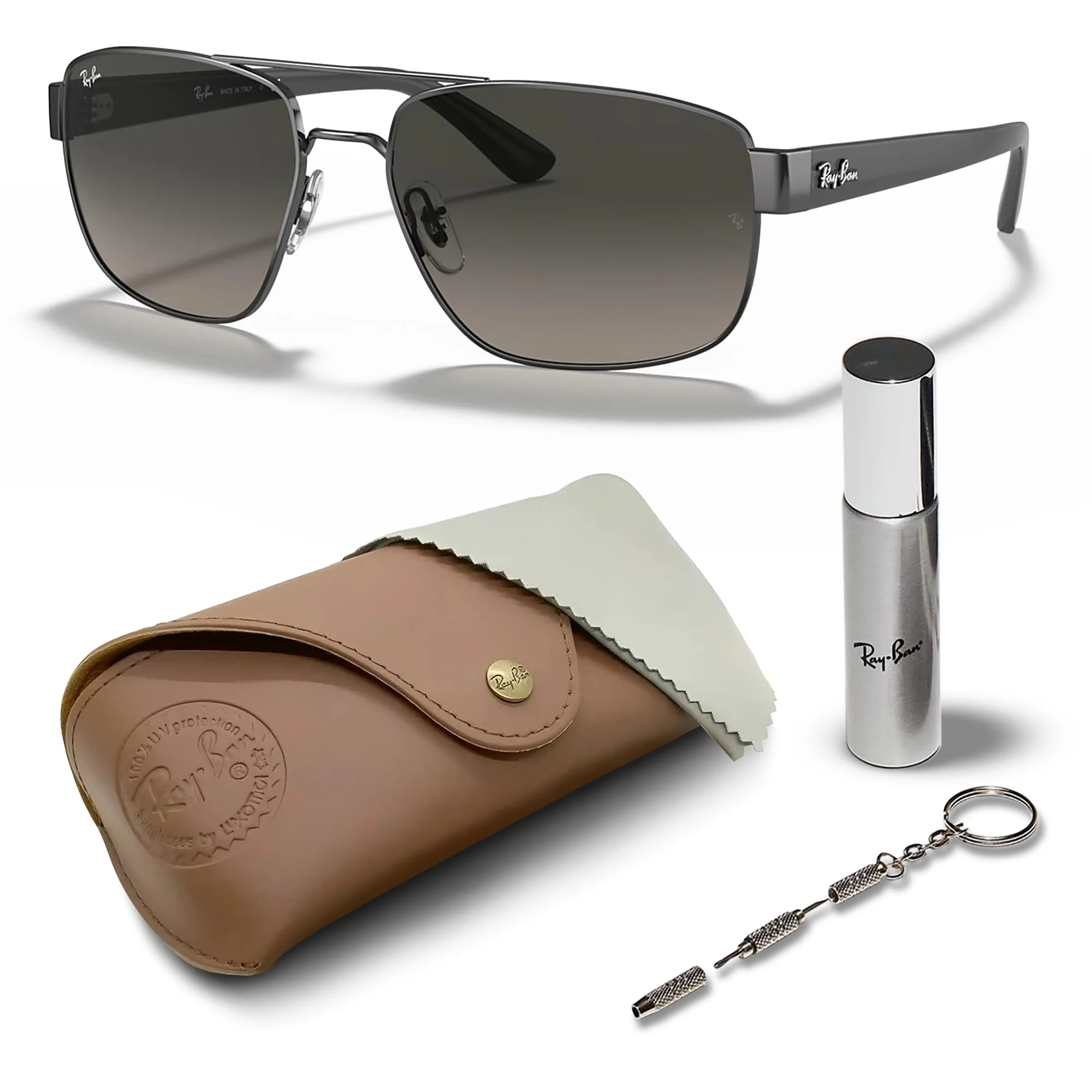 Ray-Ban RB3663 Square-Round Shaped Non-Polarized Sunglasses for Men – Includes Official RAYBAN Eyewear Kit – Ideal Formal & Casual Wear Sunglasses – Grey Gradient Lens