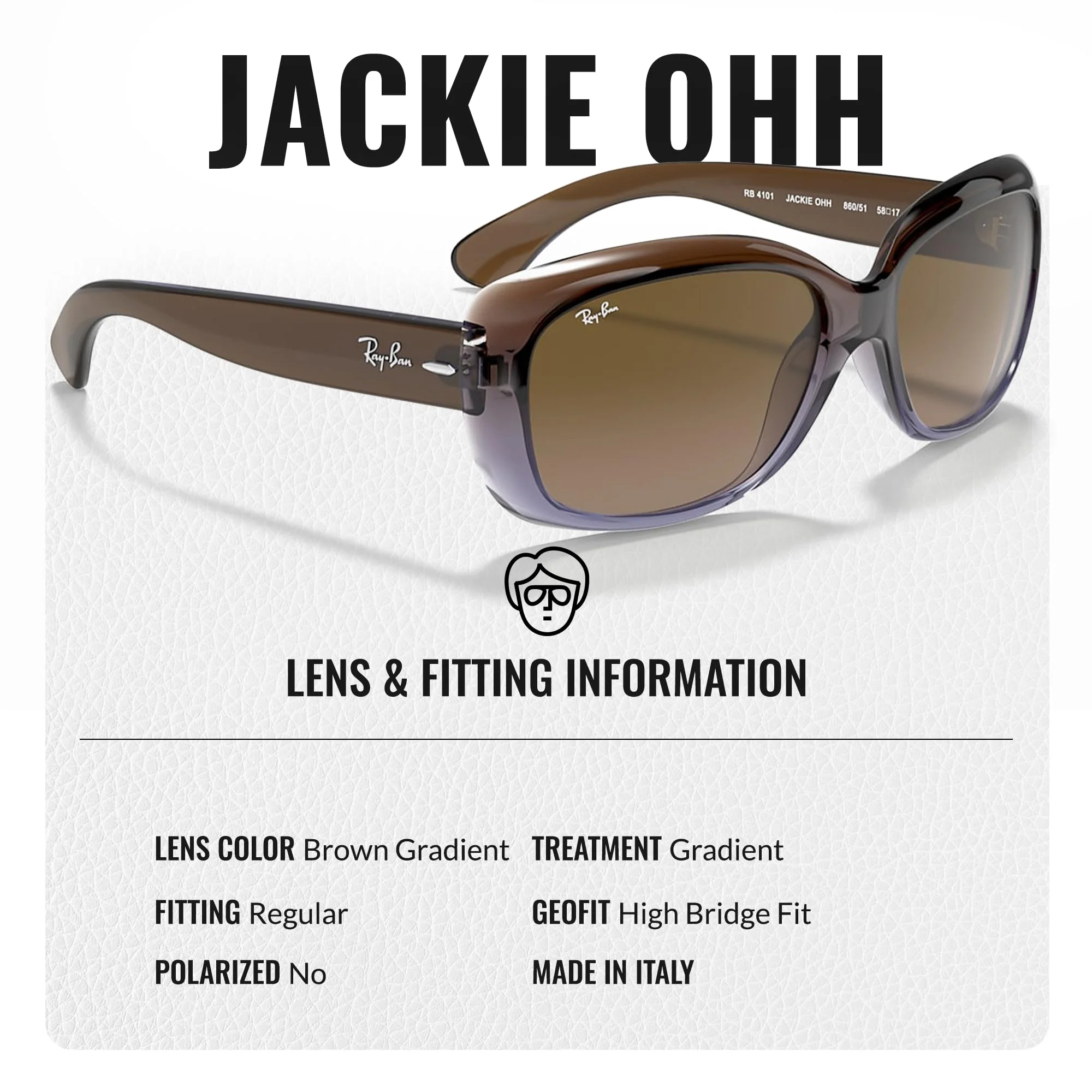 Ray-Ban RB4101 JACKIE OHH Butterfly Shaped Non-Polarized Sunglasses for Women – Includes Official RAYBAN Eyewear Kit – Ideal Formal & Casual Wear Sunglasses – Brown Gradient Lens - Image 5