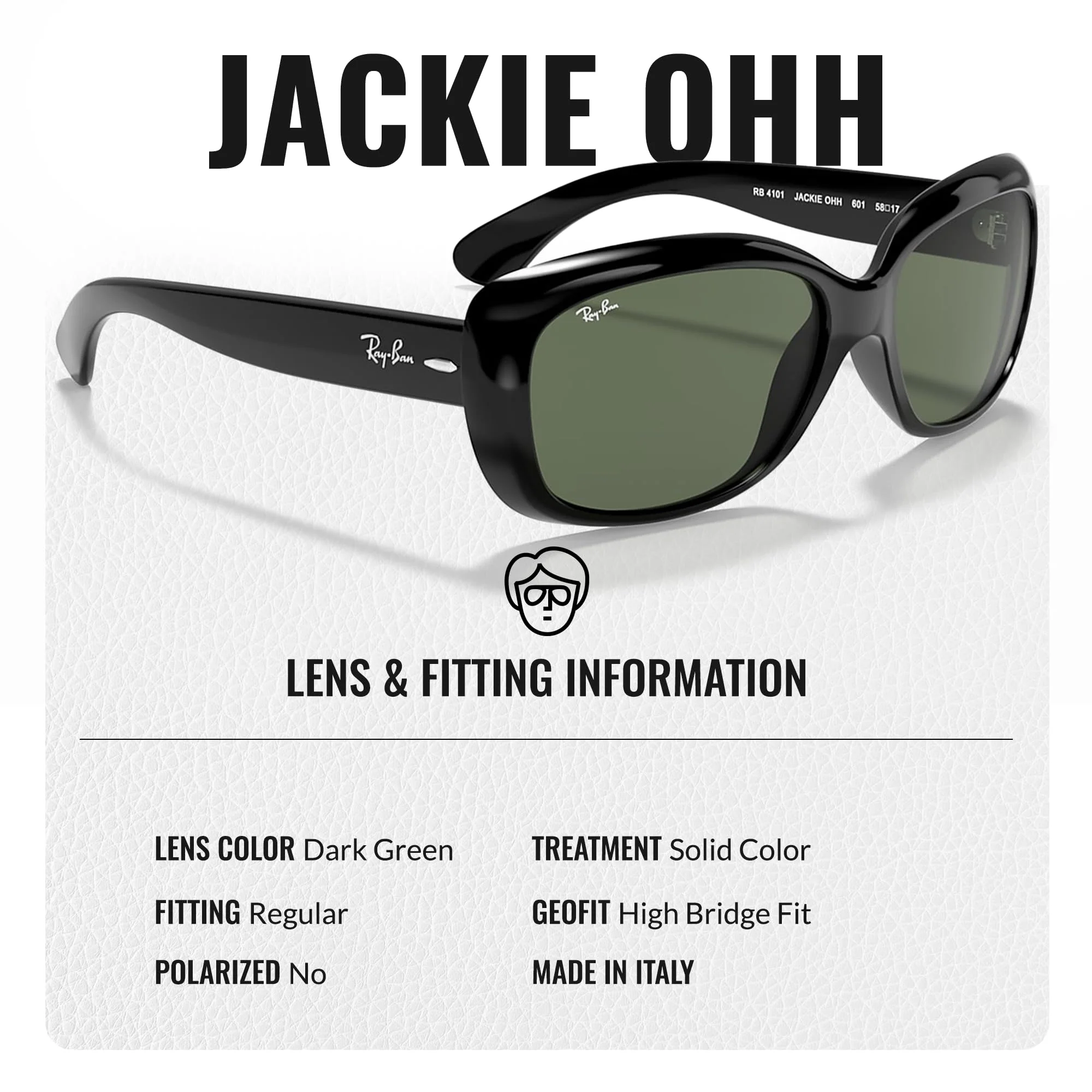 Ray-Ban RB4101 JACKIE OHH Butterfly Shaped Non-Polarized Sunglasses for Women – Includes Official RAYBAN Eyewear Kit – Ideal Formal & Casual Wear Sunglasses – Dark Green Lens - Image 5