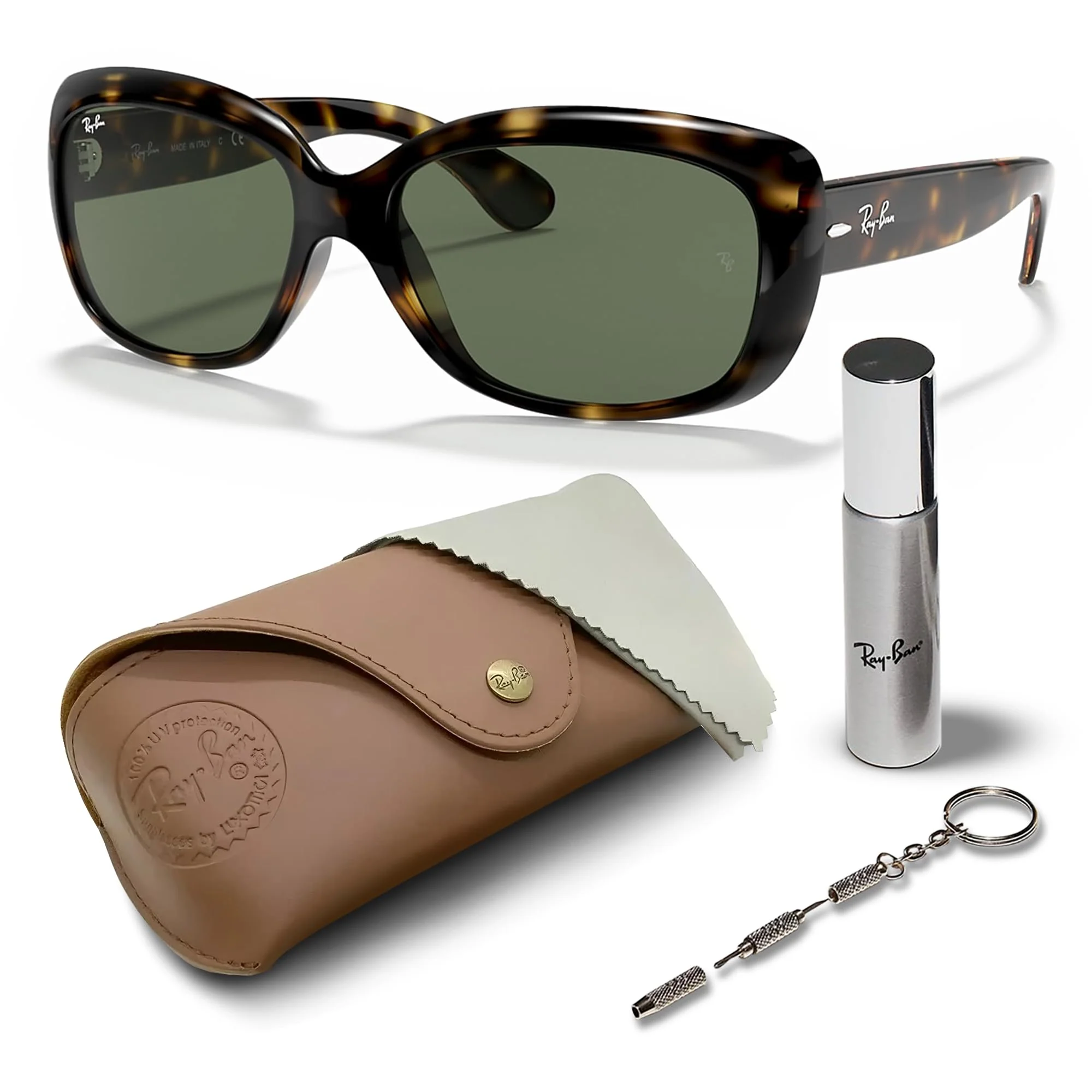 Ray-Ban RB4101 JACKIE OHH Butterfly Shaped Non-Polarized Sunglasses for Women – Includes Official RAYBAN Eyewear Kit – Ideal Formal & Casual Wear Sunglasses – Green Lens